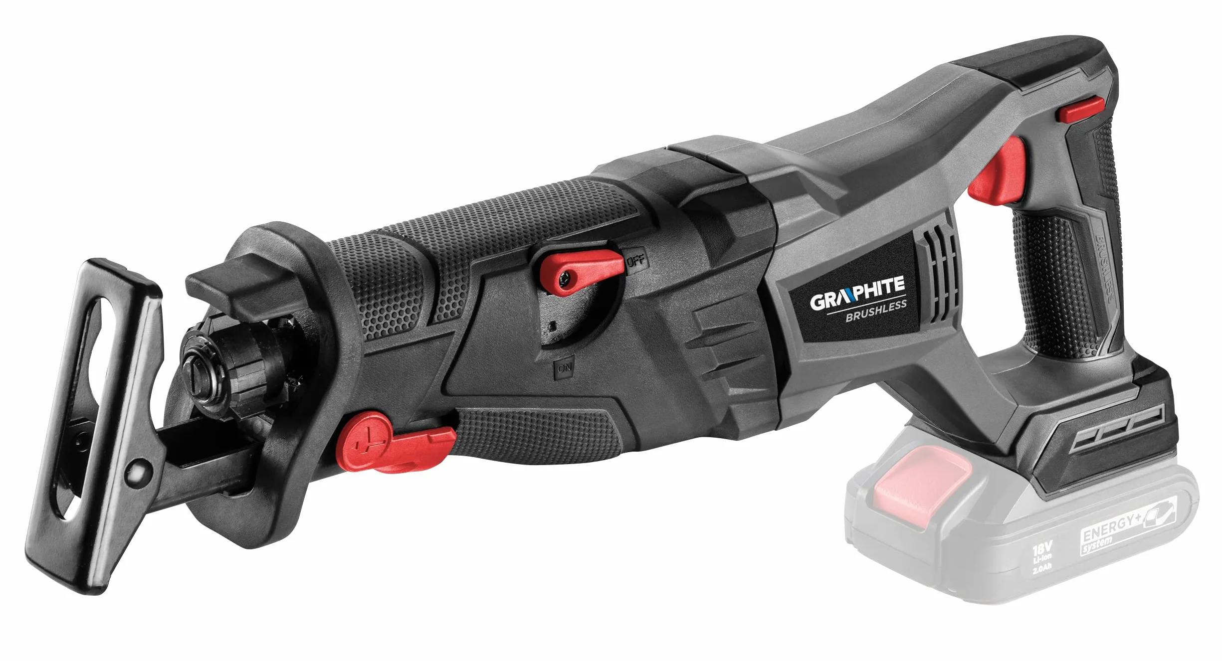 GRAPHITE Profesjonalna akumulatorowa piła szablasta bardzo kompaktowa, poręczna do precyzyjnego cięcia drewna, metalu i innych materiałów o różnej twardości, bez akumulatora