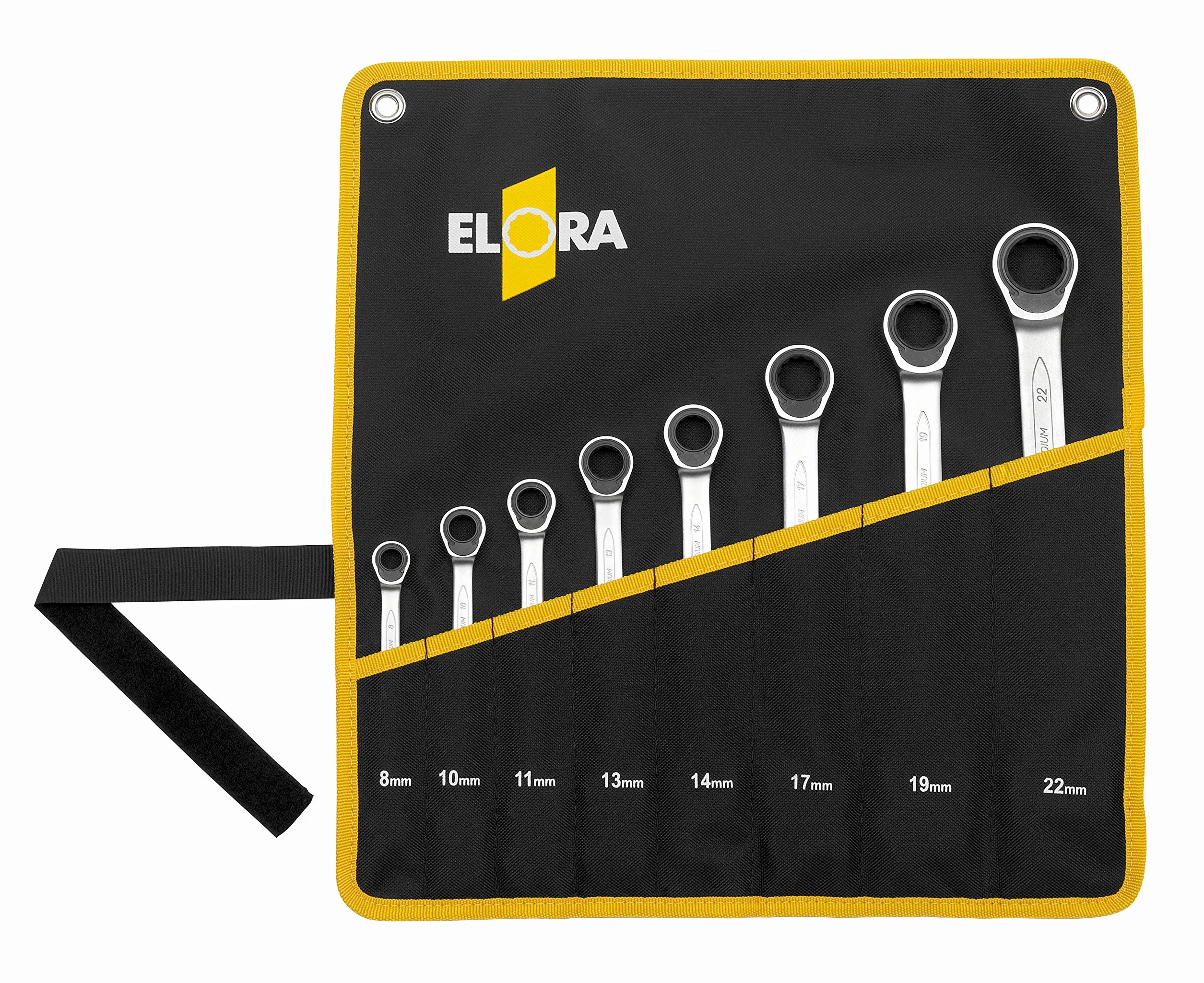 Elora 0204500081005 zestaw kluczy płasko-oczkowych z grzechotką, 8-częściowy 8-22 mm, 204S-8MT