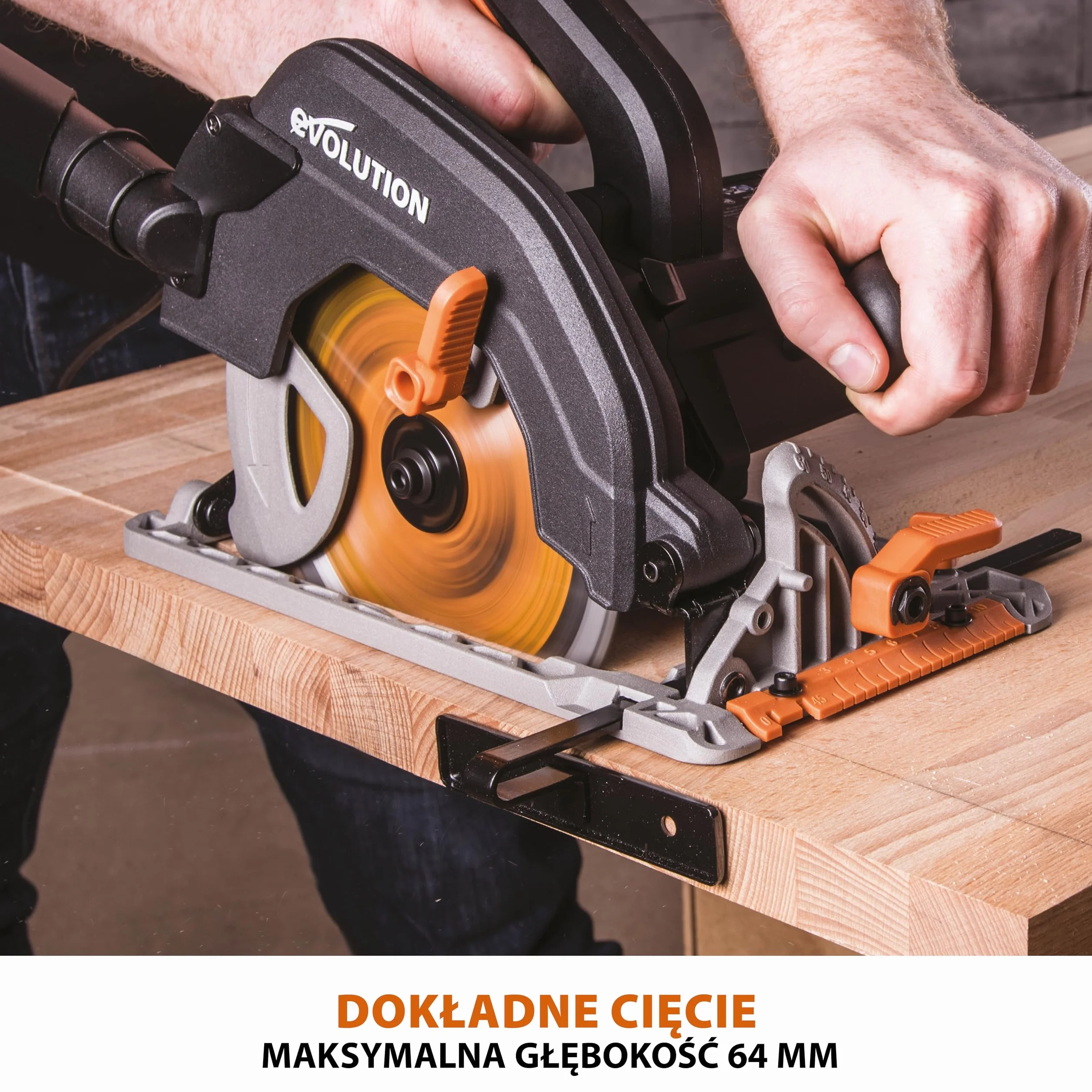 Evolution Power Tools R185CCS Pilarka tarczowa z szyną i tarczą TCT 185 mm do cięcia wielu materiałów: tnie drewno, metal stal aluminium plastik, opcja odchylenia, w zestawie prowadnica
