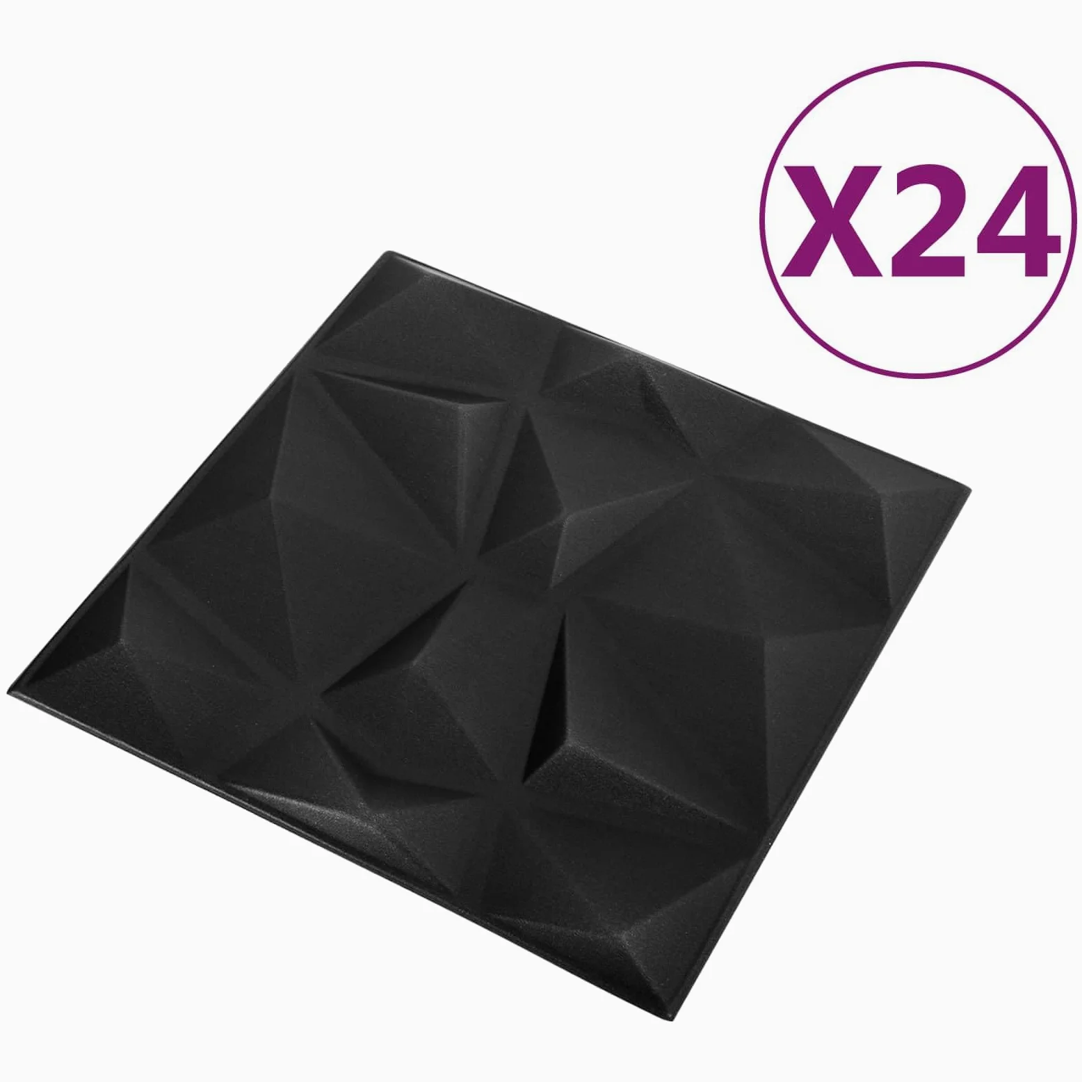 Panele ścienne diamentowe czarne, 24 sztuki, 50 x 50 cm, pianka XPS, struktura 3D, do okładzin ściennych, ścian wewnętrznych, sufitu, salonu, korytarza, renowacji, renowacji