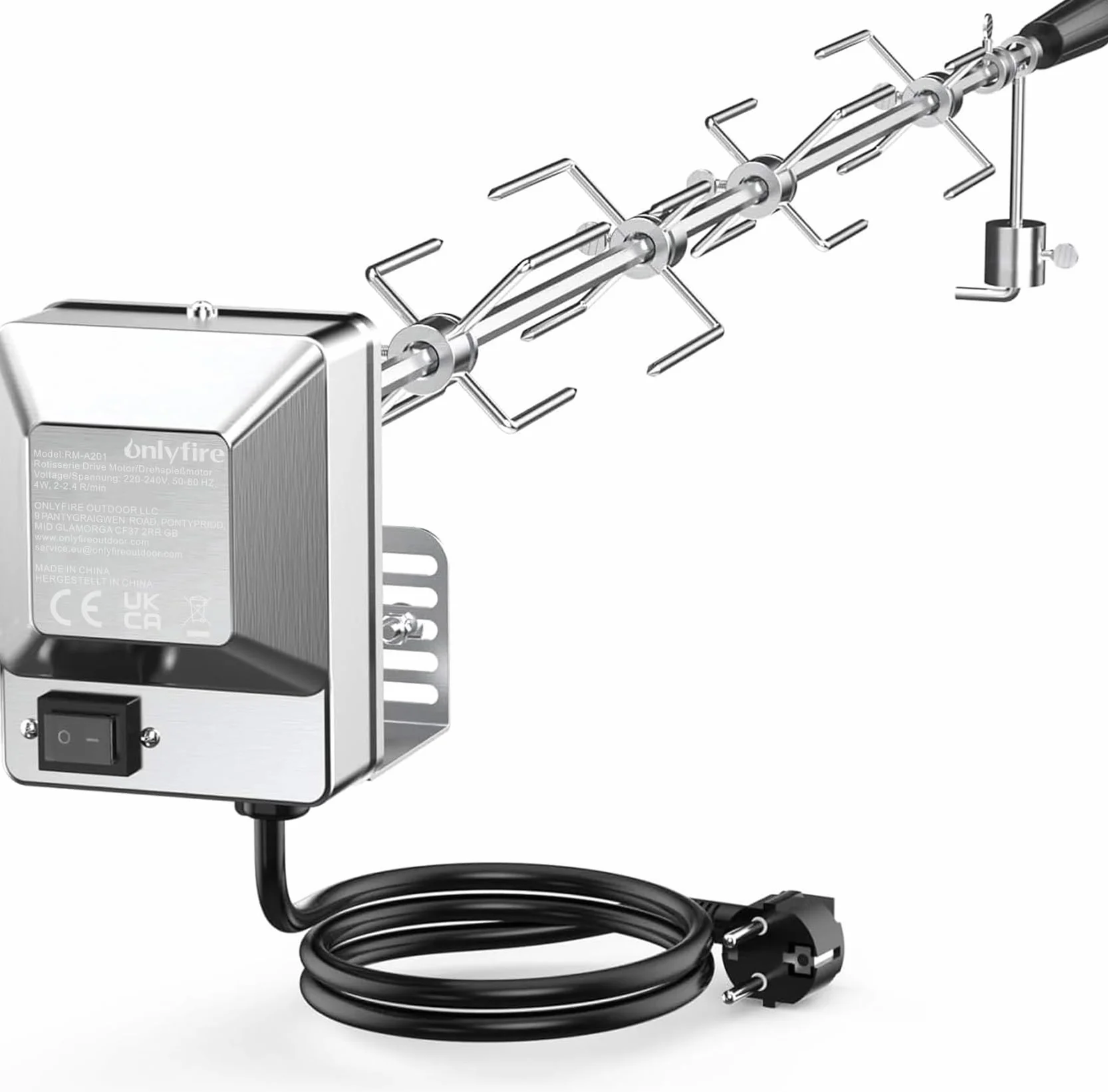 Onlyfire BRK-6032 Uniwersalny chromowany rożen obrotowy 100 cm, silnik ze stali nierdzewnej 220V-240V