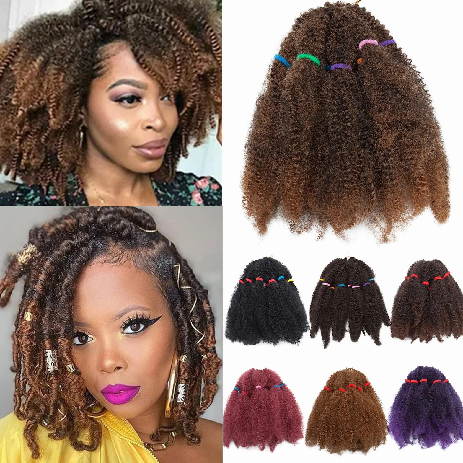 11" Afro Kinky Curly Braids Syntetyczne włosy Marley Braid Jerry Curls Hak Przedłużanie włosów Splot 3 paczki mieszane czarne auburn light