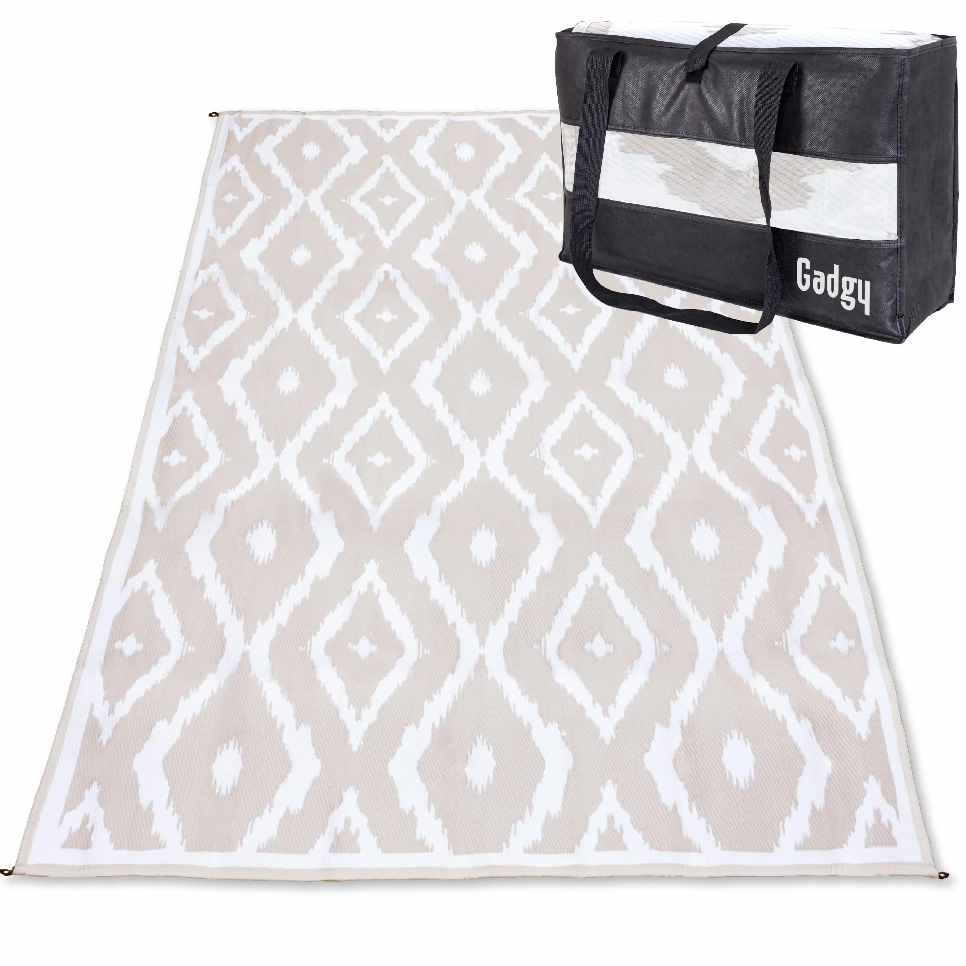 Checkered outdoor mat beige/white 200x300 cm