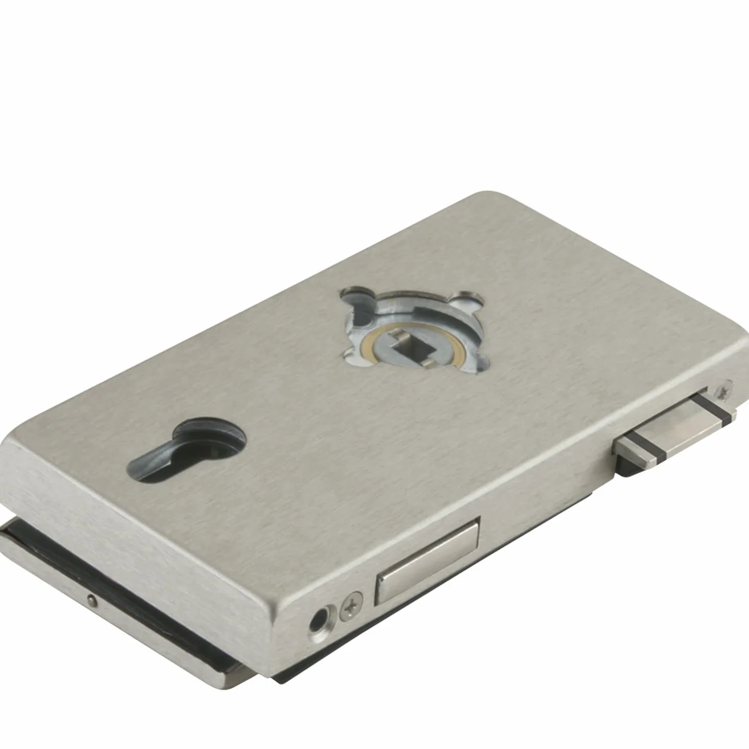 Zamek do drzwi szklanych Junior Office Classic PZ z wymienną do rozet, grubość szkła 8 mm, szklane okucie lewe - efekt aluminium ze stali szlachetnej