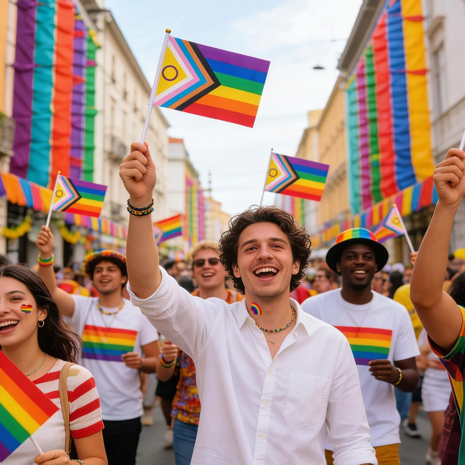 Progress Pride zestaw flag tęczowych 3x10m łańcuch chorągiewek Gay Parade dekoracja 47-częściowy