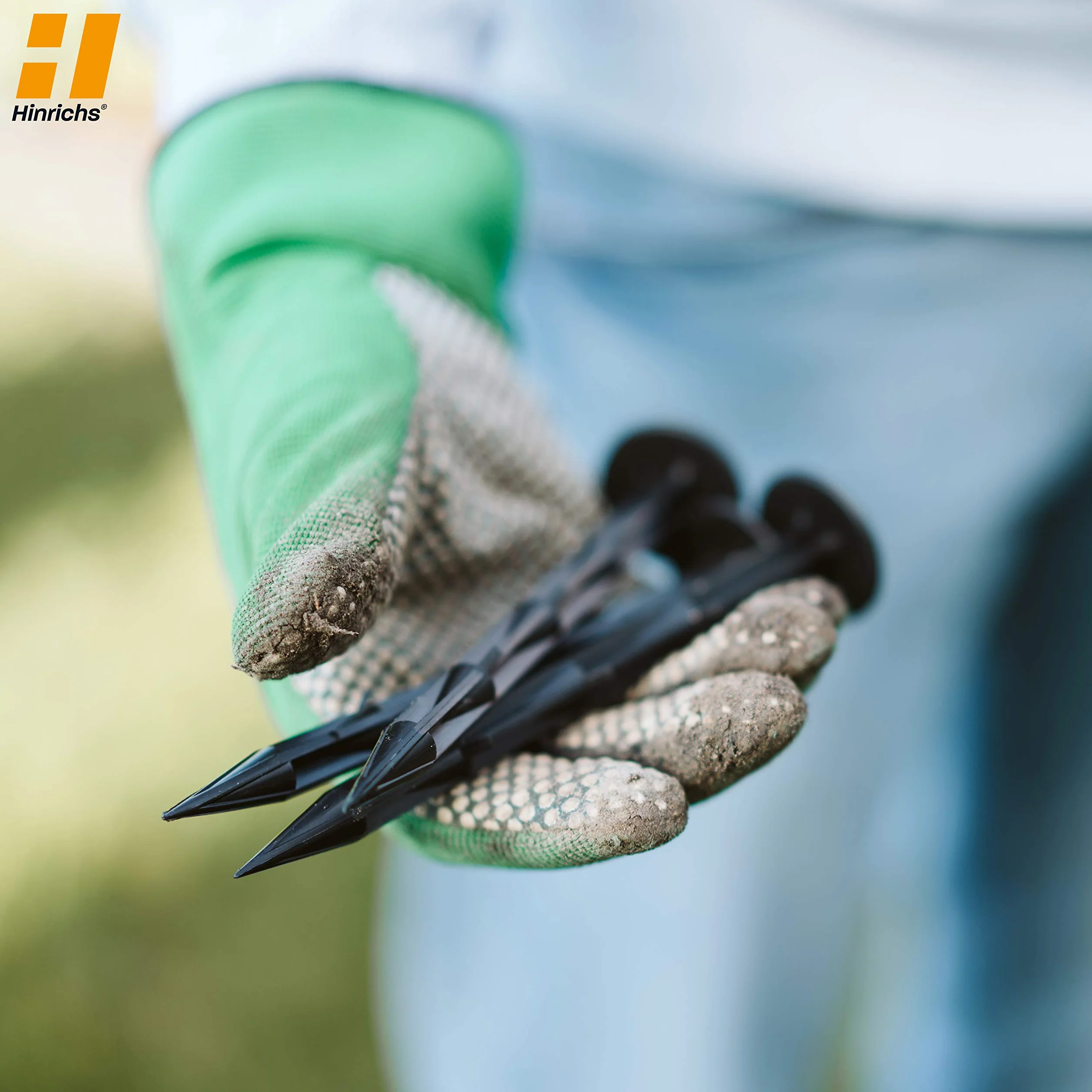 Hinrichs Kołki do Gruntu 100 Sztuk - Kołki do mocowania agrowłókniny 6 Kolców Długość 14,5 cm, Srednica Główki 35 mm - Kotwy ogrodowe