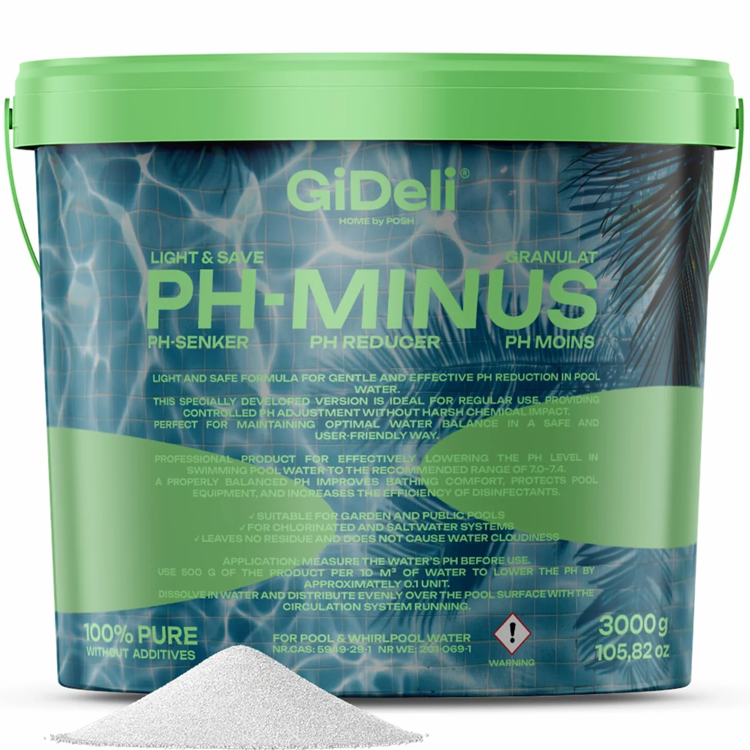 pH Minus Light granulat 3 kg w wiaderku obniża pH w basenie, środek do pielęgnacji wody z hydromasażem zapewnia krystalicznie czystą wodę, idealny do wszystkich rodzajów basenów, łatwe dozowanie pH