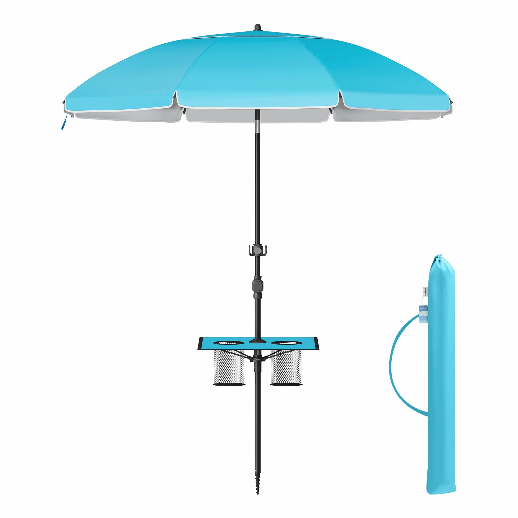 SONGMICS Parasol Plażowy 160 cm UPF 50+ Składany 30° Niebieski