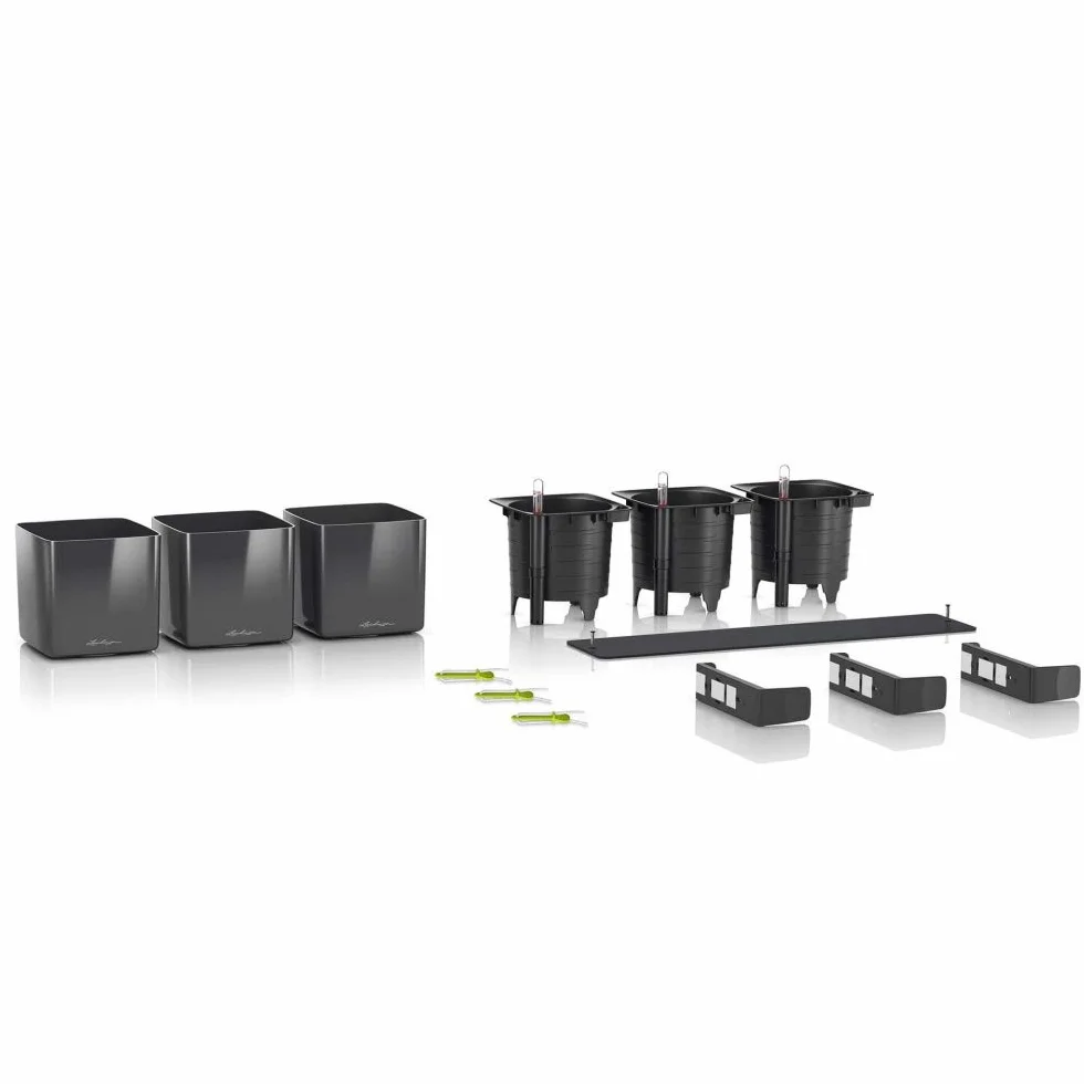 Lechuza Donica, System Nawadniania, Cube Glossy Green Wall Home Kit, Antracyt Optymalny Połysk, 13524