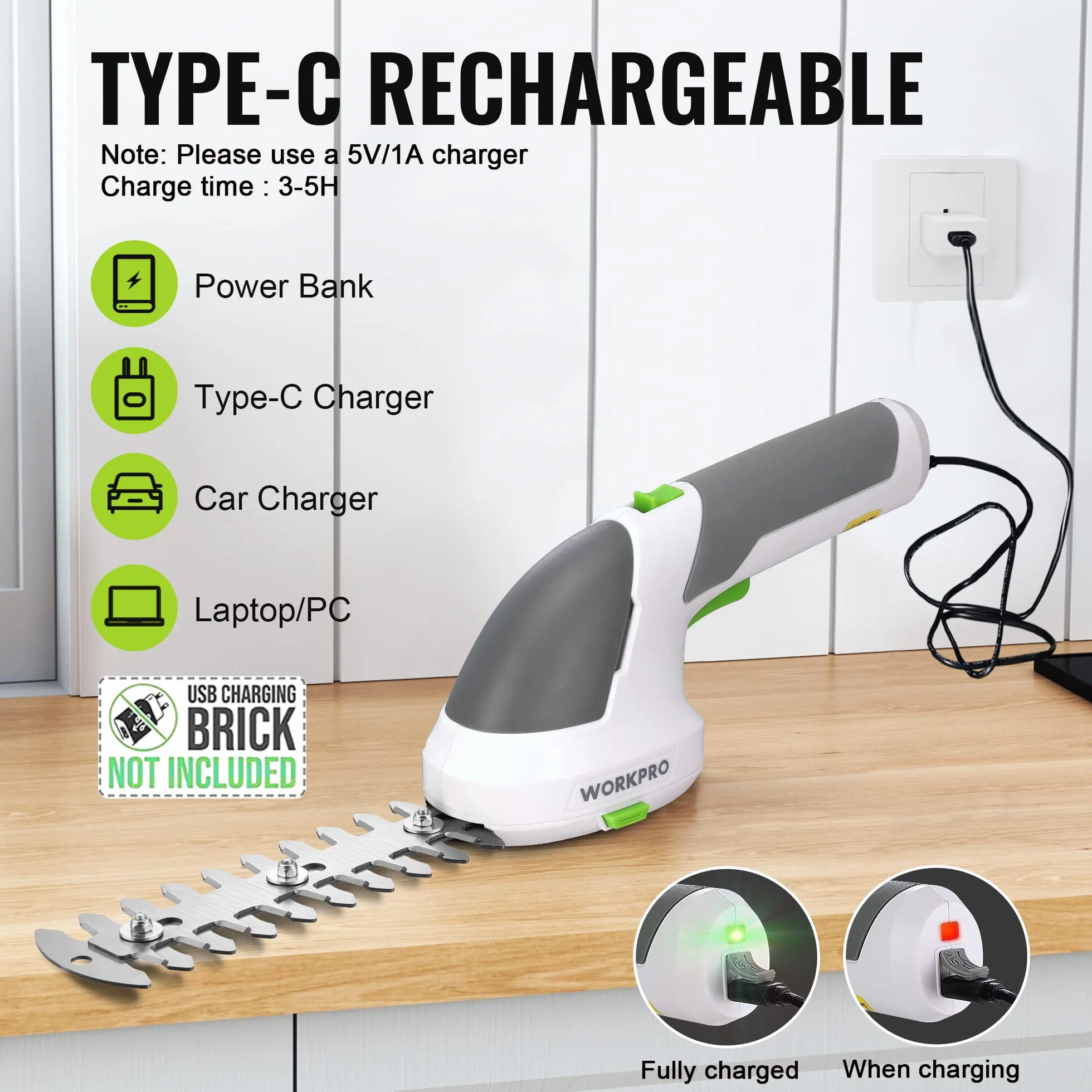WORKPRO Akumulatorowe nożyce ogrodowe 7,2 V 2000 mAh 2 w 1