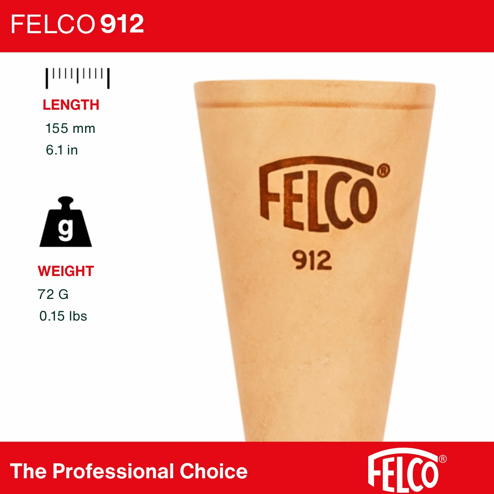 FELCO 912 skórzana kabura do sekatora FELCO mały do średni (S do M) kompatybilna 14, 15, 16, 12, 17, stożkowa uniwersalna, mocowanie pasek lub klips, 150 mm, 65 g, produkcja szwajcarska