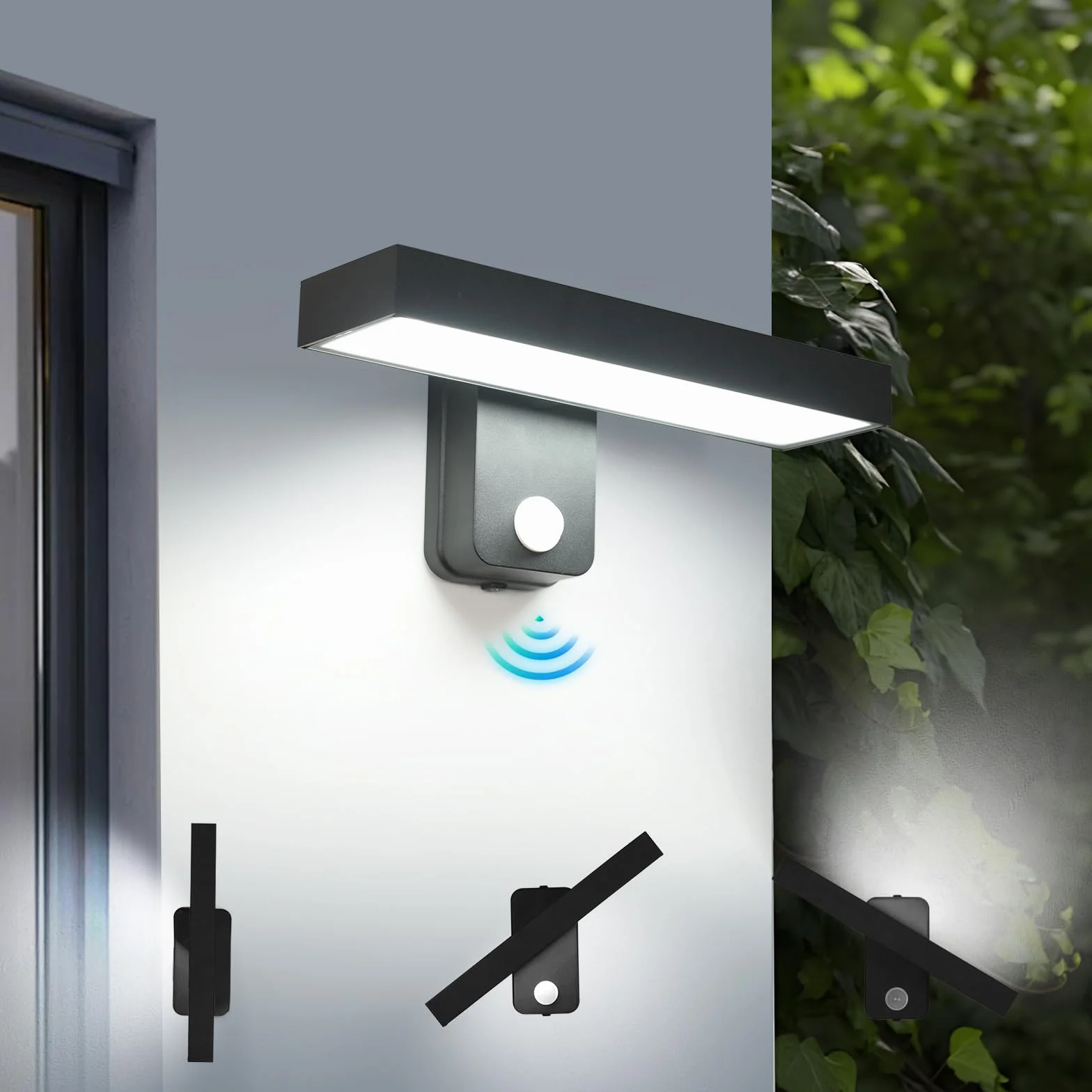 Comely 17W Lampa Zewnętrzna Z Czujnikiem Ruchu, Zewnętrzny Kinkiet Z Obracanym Panelem LED O 350°, IP65 Oświetlenie Ścienne Na Wejście Taras, Zimna Biel 6500K, Czarny
