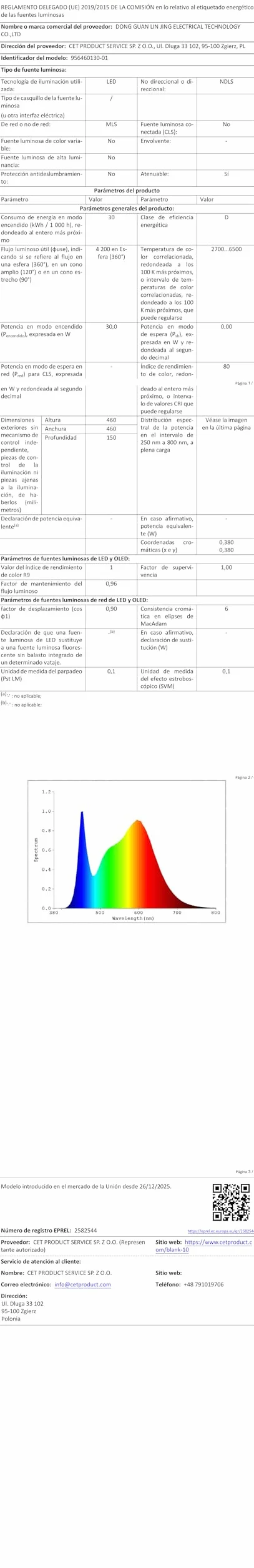 Wentylator sufitowy z oświetleniem 46cm, 6-biegowy, odwracanie obrotów, pilot, 3000K-6500K, 1800K podświetlenie