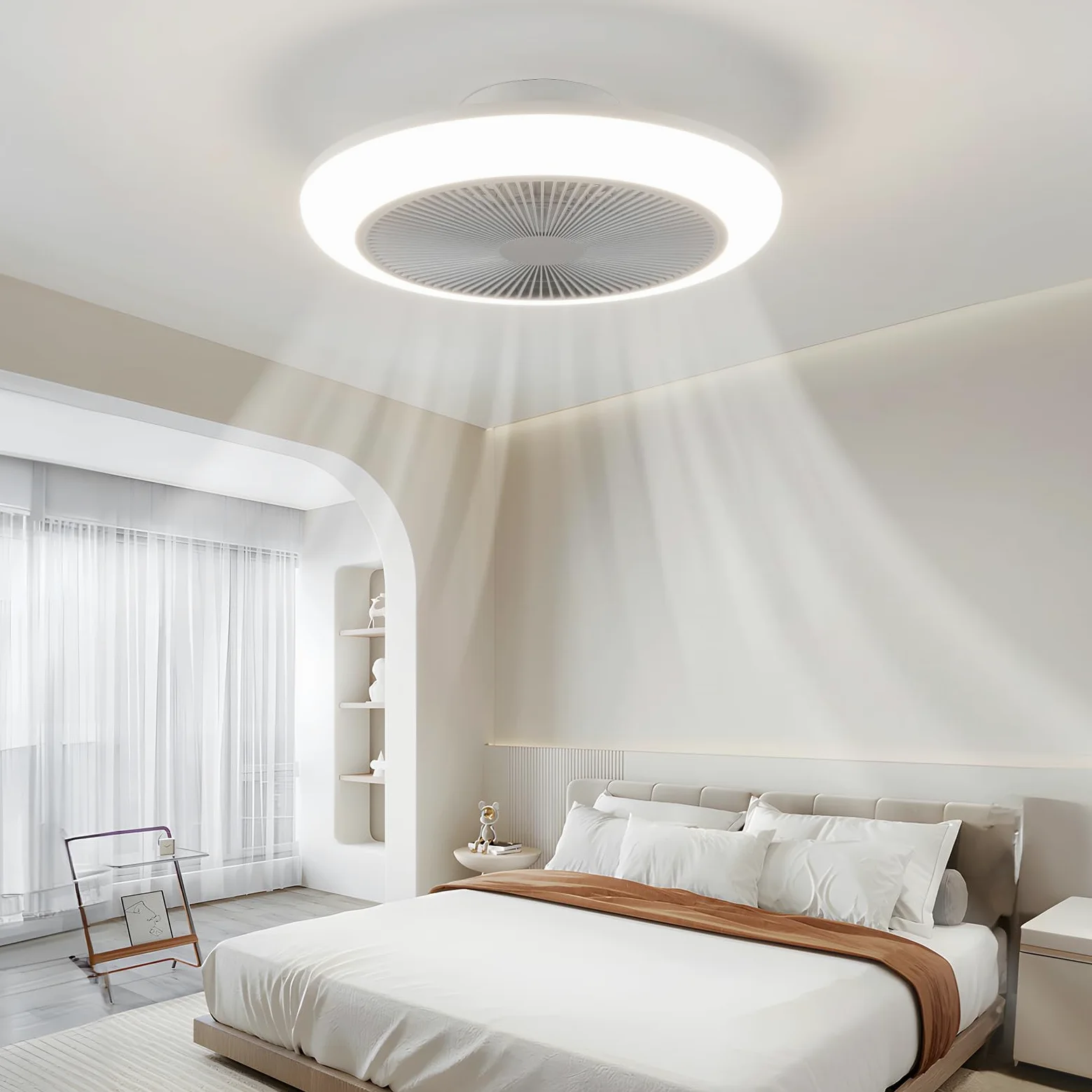 HARPER LIVING Wentylator sufitowy z oświetleniem LED i pilotem zdalnego sterowania, 50 W, 4000 lm, ściemniana lampa, 3 kolory światła, 6 prędkości, timer, cichy, do salonu, sypialni, kuchni