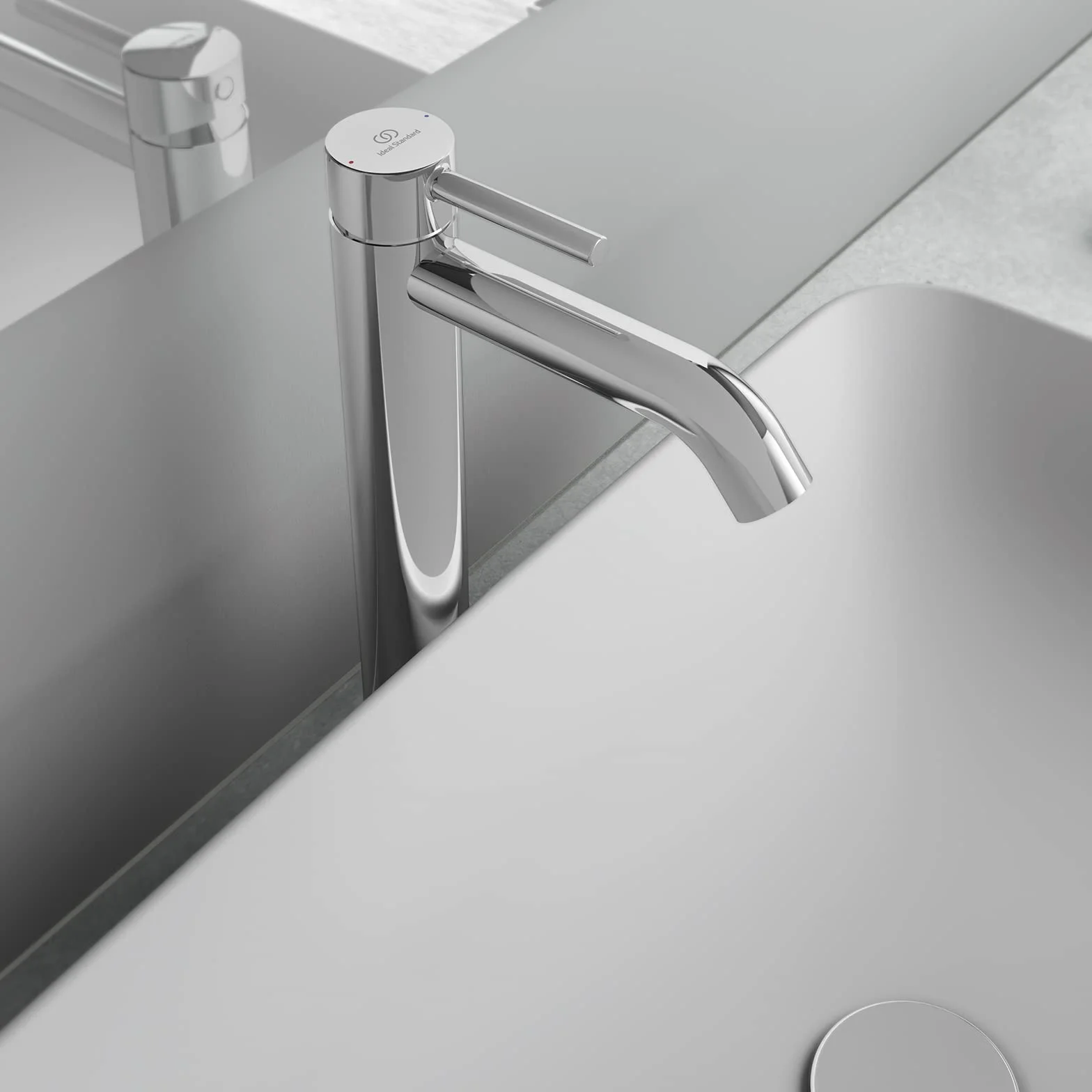 Ideal Standard BC194AA Ceraline bateria umywalkowa przedłużony cokół z zestawem odpływowym z przyciskiem pociąganym