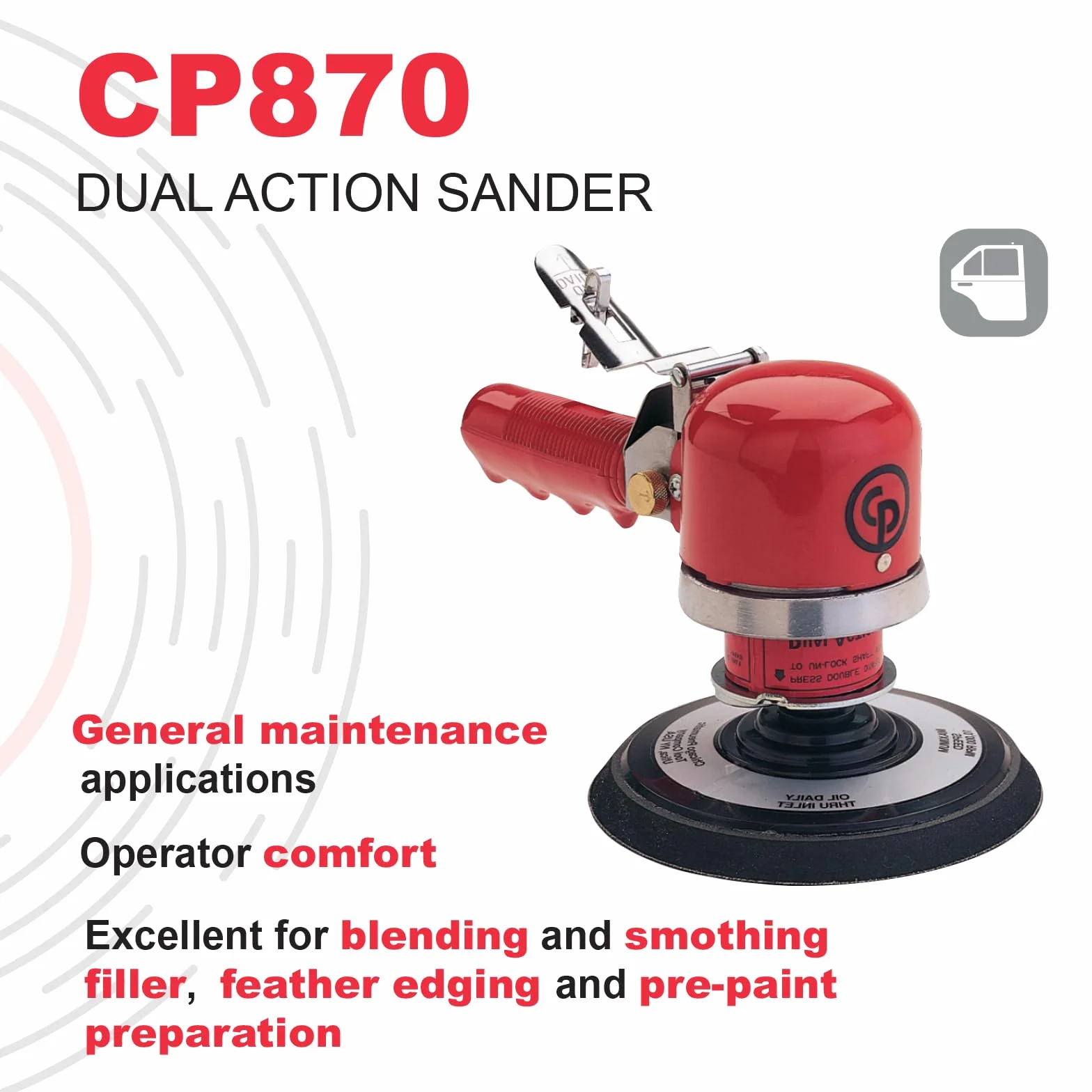 Chicago Pneumatic CP870 Dual Action Air Sander, czerwona, 150 mm