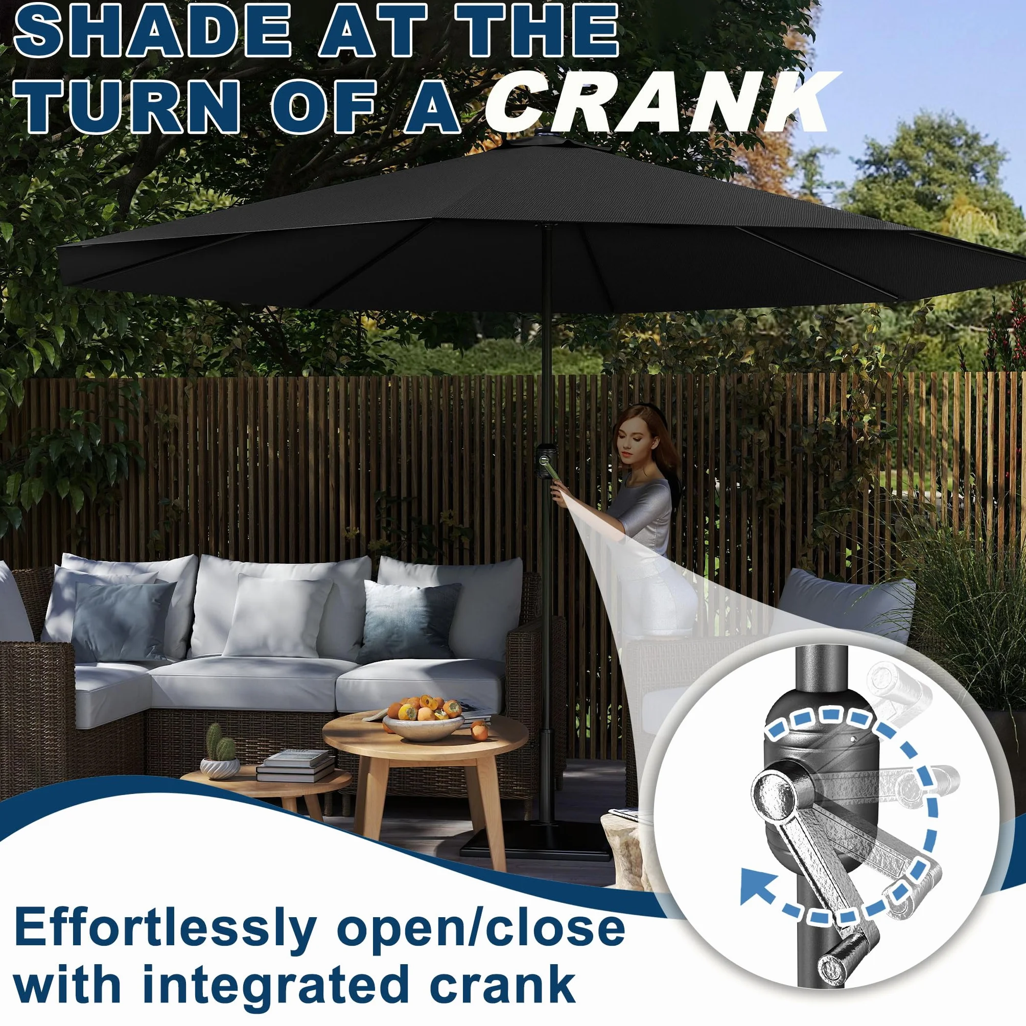 UISEBRT 350 cm, aluminiowy parasol przeciwsłoneczny z korbą ręczną, ochrona przed promieniowaniem UV 40+, na taras, do ogrodu, na taras (350 cm, ciemnoszary)
