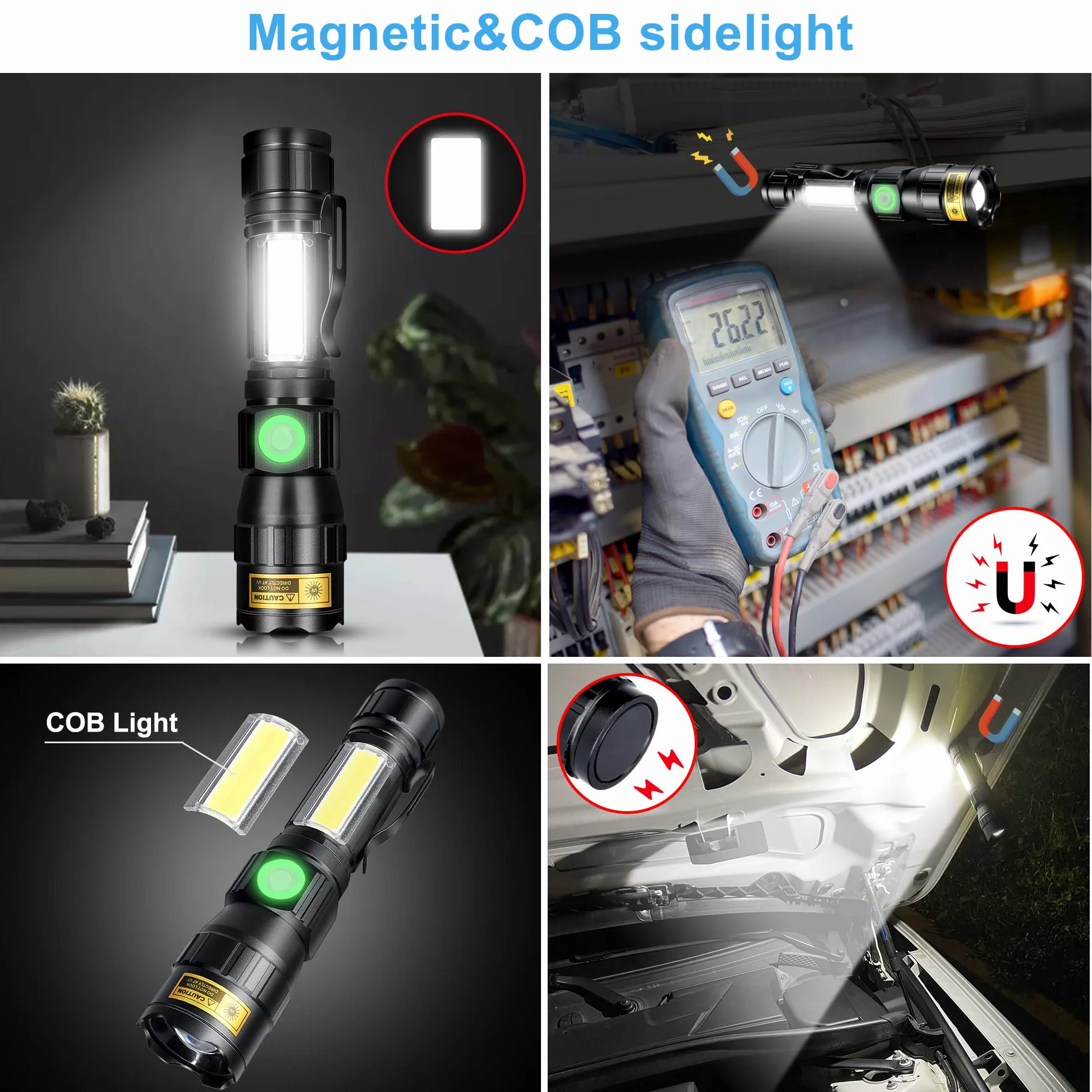 DARKBEAM Latarka UV 365 nm czarne światło USB do ładowania, 7 trybów, LED czerwone światło regulowana przenośna na kemping, wykrywacz moczu zwierząt domowych, utwardzanie żywicy, magnetyczna podstawa