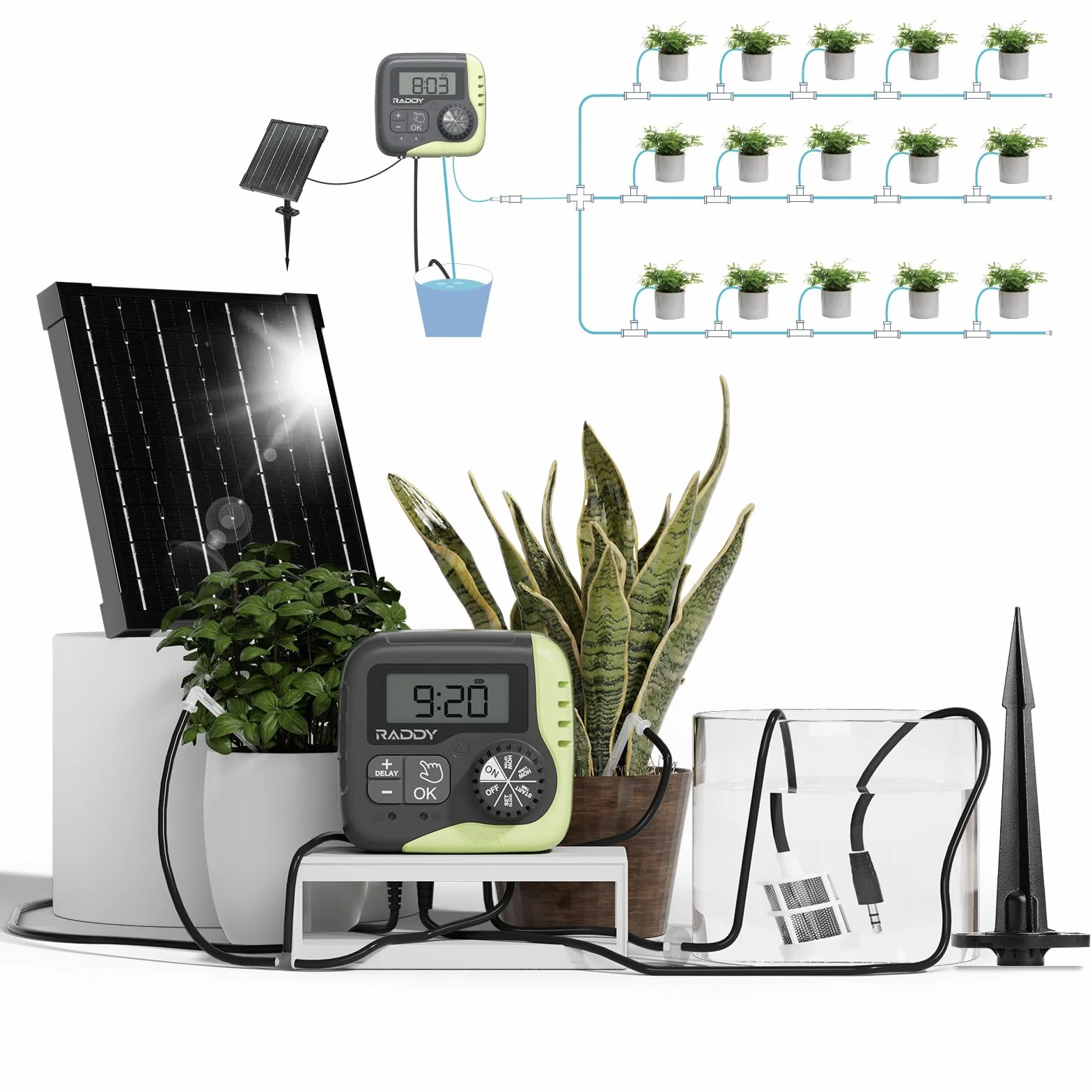Raddy WS-1 Zestaw do nawadniania kropelkowego 5 W zasilany energią słoneczną automatyczny system nawadniania zegar wodny DIY