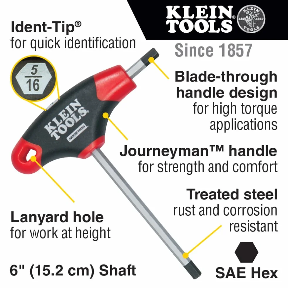 KLEIN TOOLS JTH610E Zestaw kluczy imbusowych SAE z uchwytem w kształcie litery T z ostrzami 6-calowymi, stojak w zestawie, 10-częściowy