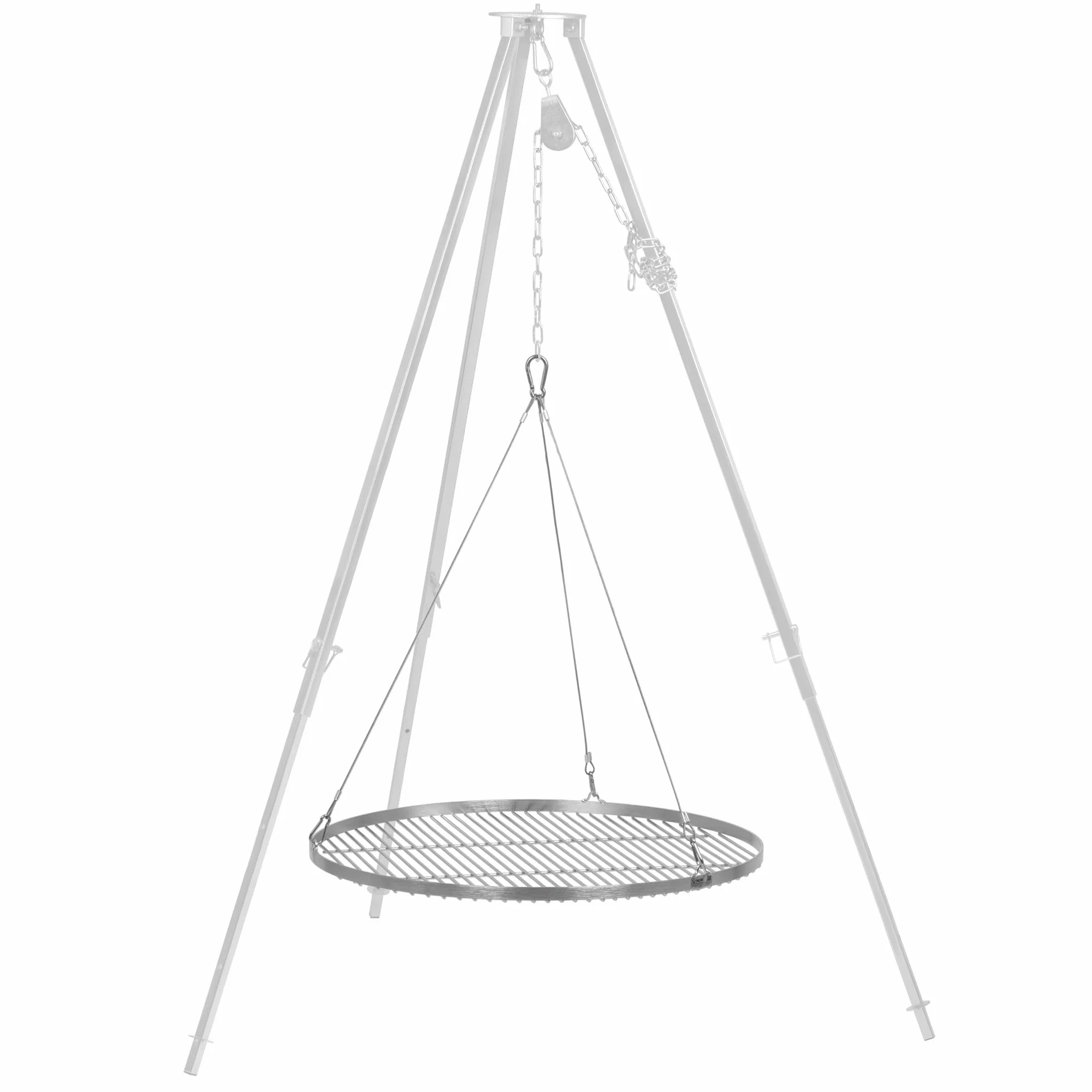 BBQ-Toro Okrągły ruszt ze stali nierdzewnej Ø 70 cm Wiszący z zawieszeniem na linie do grilla trójnogiego