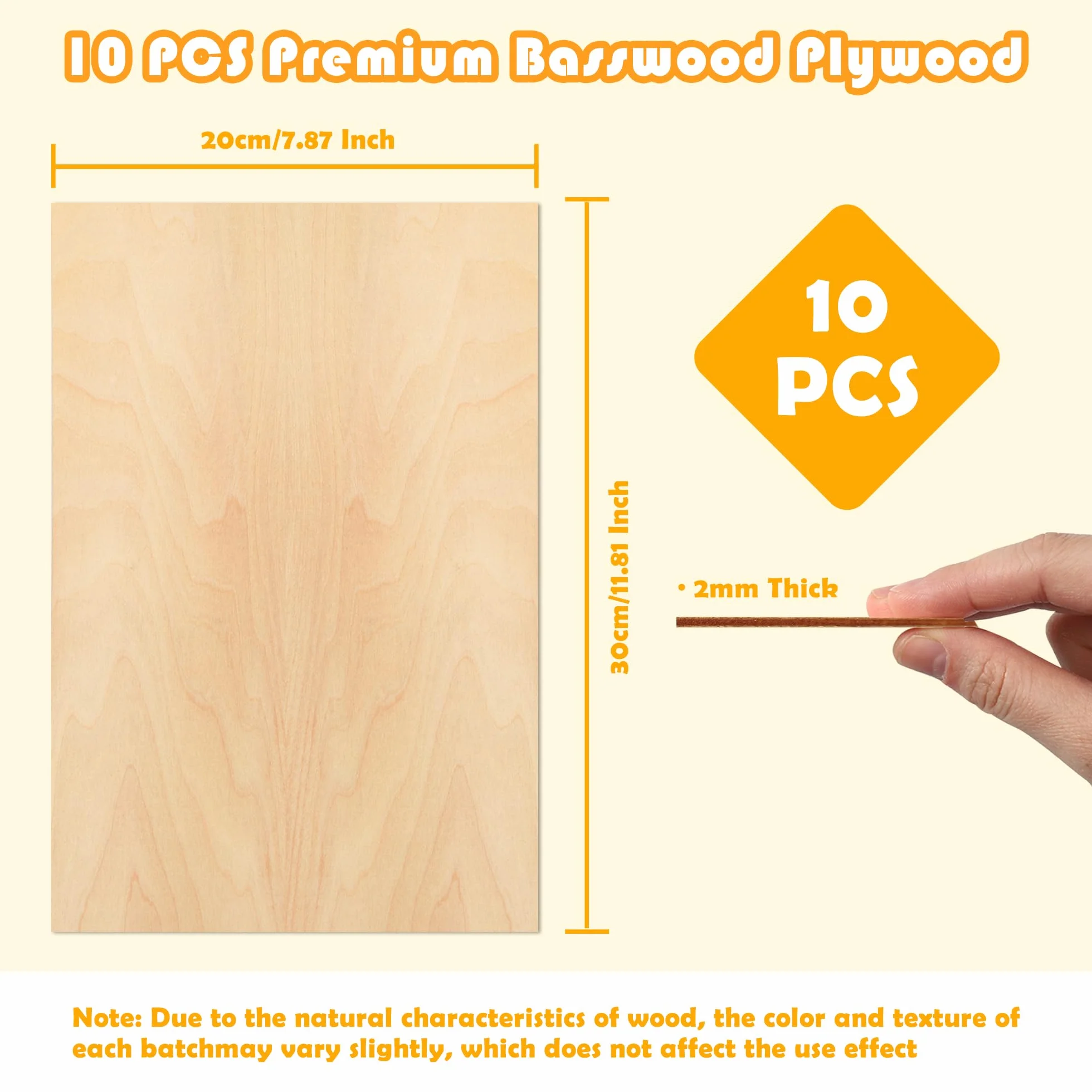 10 Pieces Basswood Plywood, Basswood Board, Nadaje Majsterkowania, Malowania, Pirografii, CięCia Laserowego, Modelarstwa i Innych Prac RęCznych, Pusta drewniana deska (300x200x2mm)
