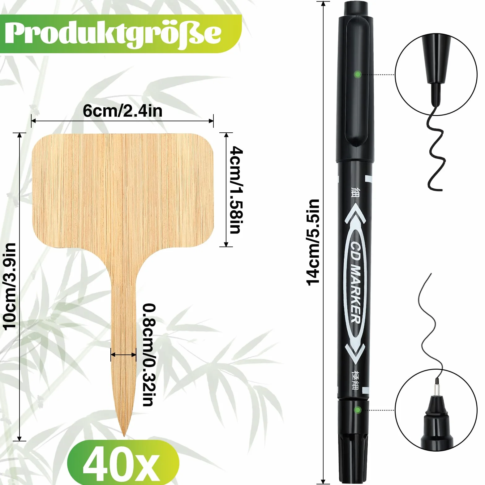 Gucass 40 x bambusowe tabliczki do opisywania roślin odporne na warunki atmosferyczne