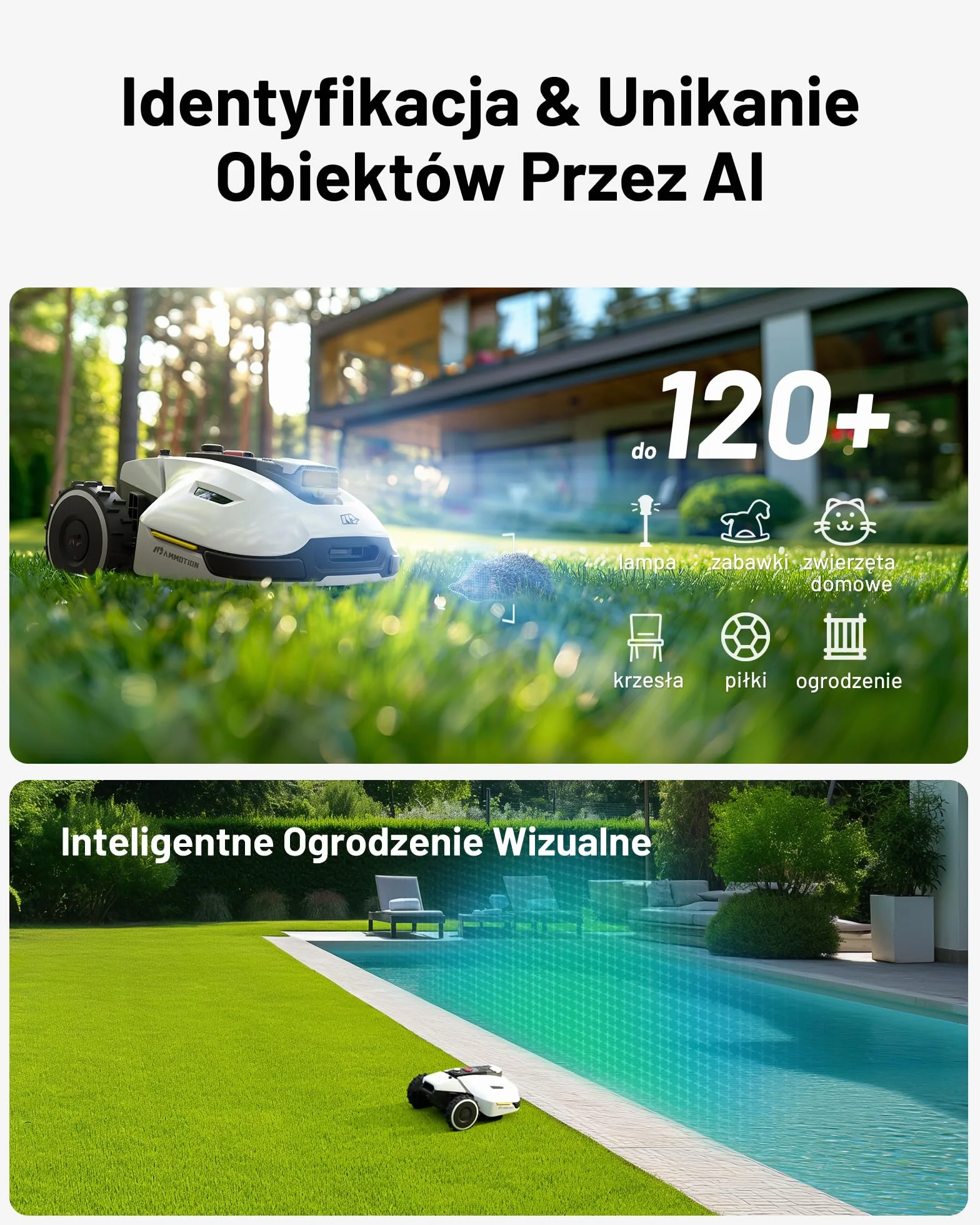 Mammotion YUKA 2000 Kosiarka Automatyczna 2000㎡ 45% UltraSense AI Vision 20-90mm 320mm