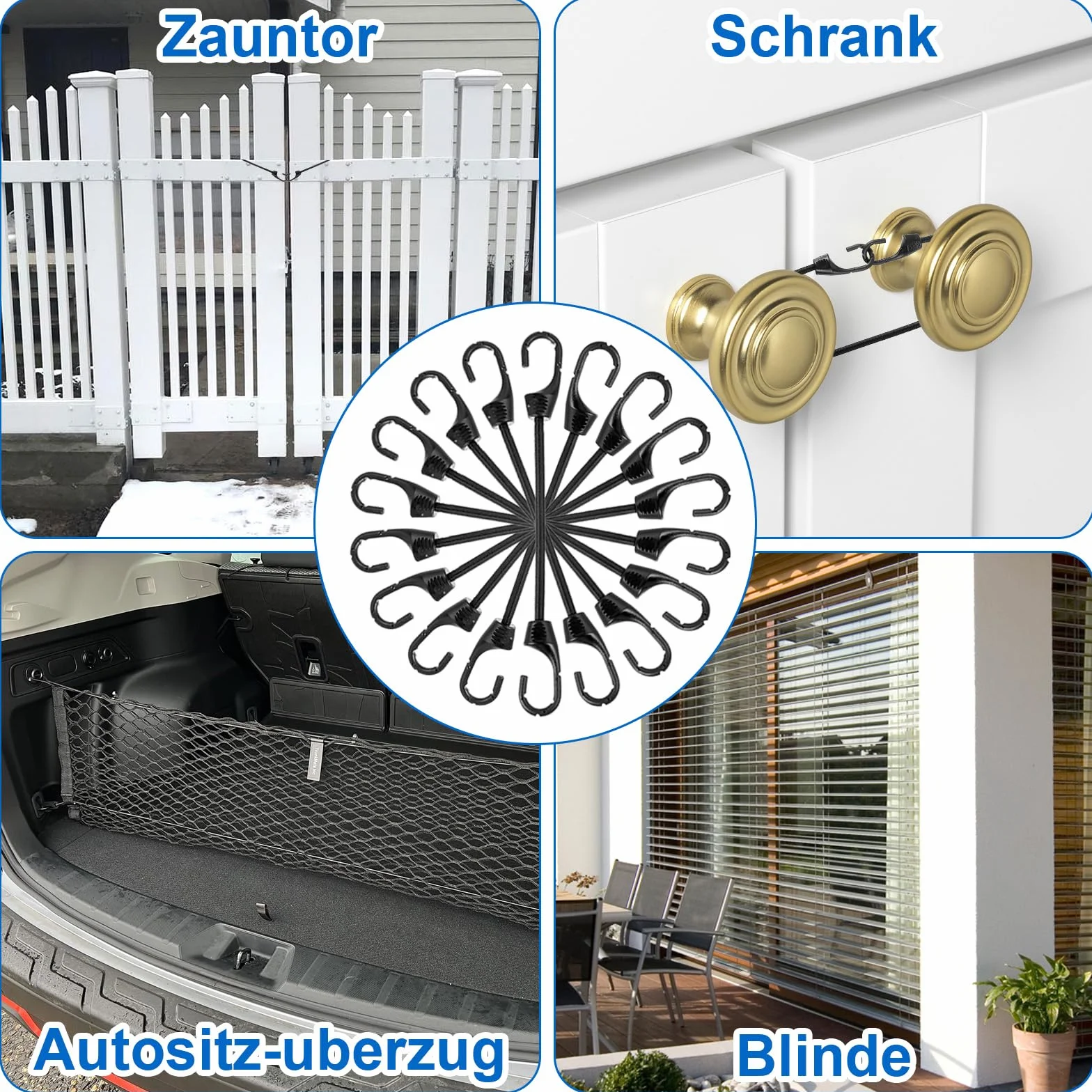 12 sztuk krótkich gumek napinających z haczykami, 19,5 cm, ekspander z haczykami, wytrzymały, wszechstronny gumowy pasek, elastyczny sznurek bungee z metalowymi hakami do zabezpieczenia ładunku