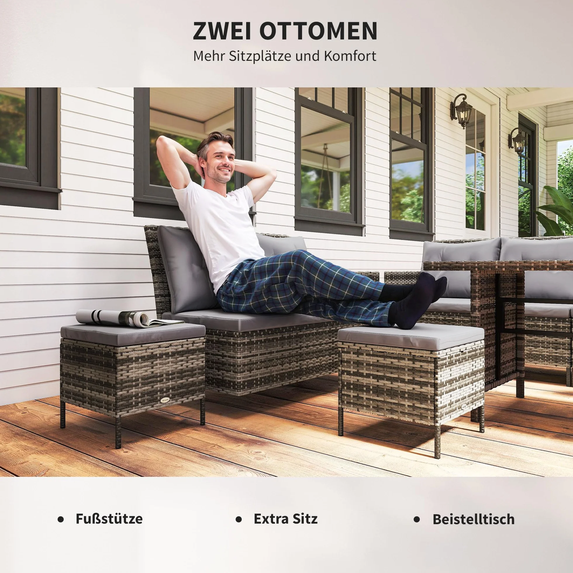 Outsunny 18-cz. komplet wypoczynkowy, komplet stół z krzesłami, zestaw ogrodowy, zestaw z sofą, zestaw ogrodowy, zestaw mebli ogrodowych, wypoczynkowy, technorattan, szary