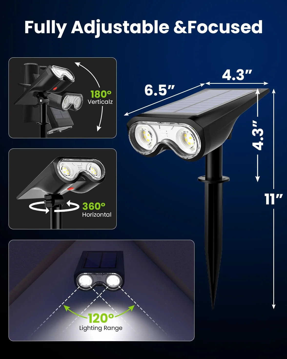 Solpex Reflektor solarny do użytku na zewnątrz, IP67, wodoszczelny, 4 sztuki, 3 tryby oświetlenia, reflektor krajobrazowy na podwórko, podwórko, basen, ogrodzenie, dom, garaż, ścieżkę (zimna biel)