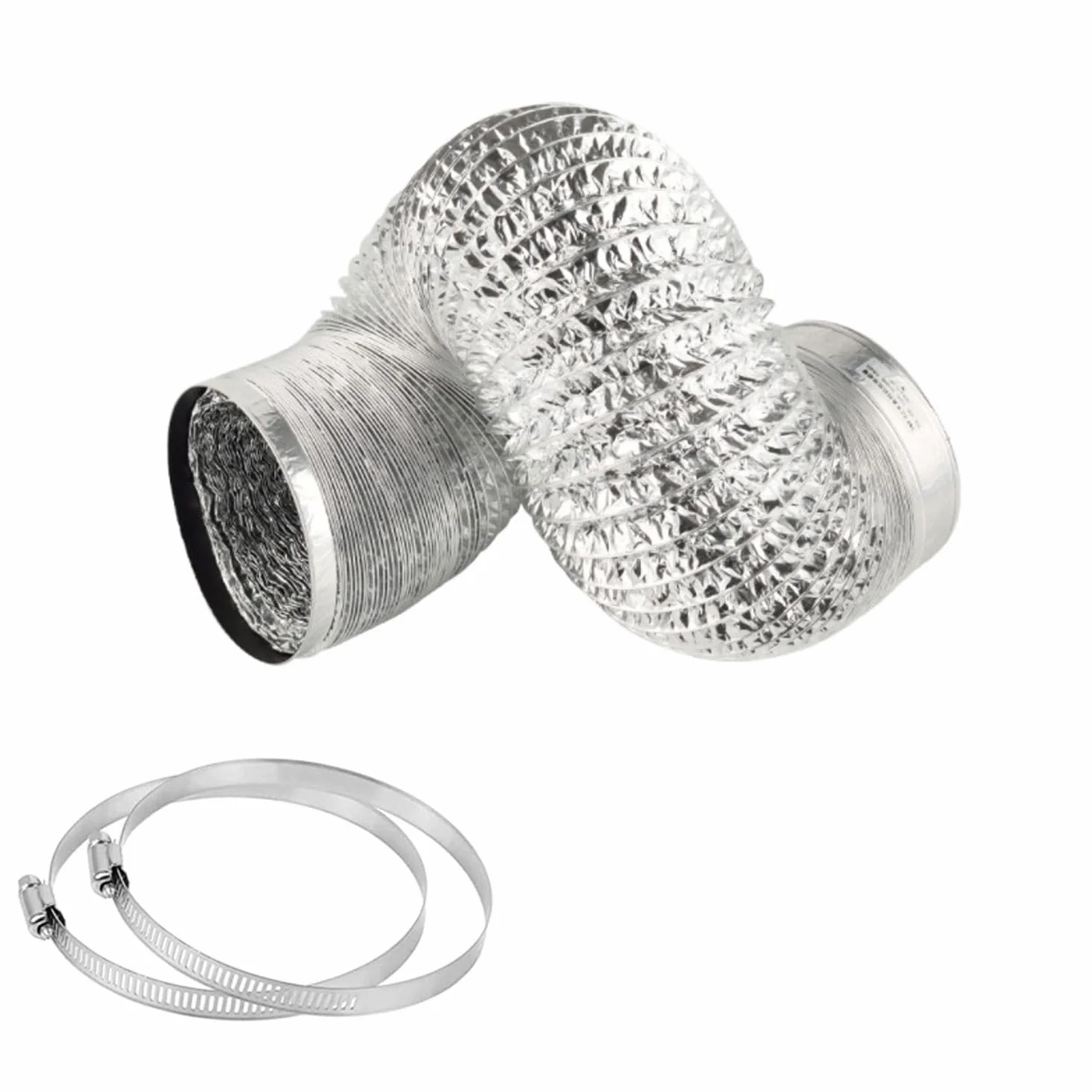 Elastyczne przewody aluminiowe, Elastyczny przewód wentylacyjny nieizolowany z 2 zaciskami ze stali nierdzewnej(1.5m,100mm)