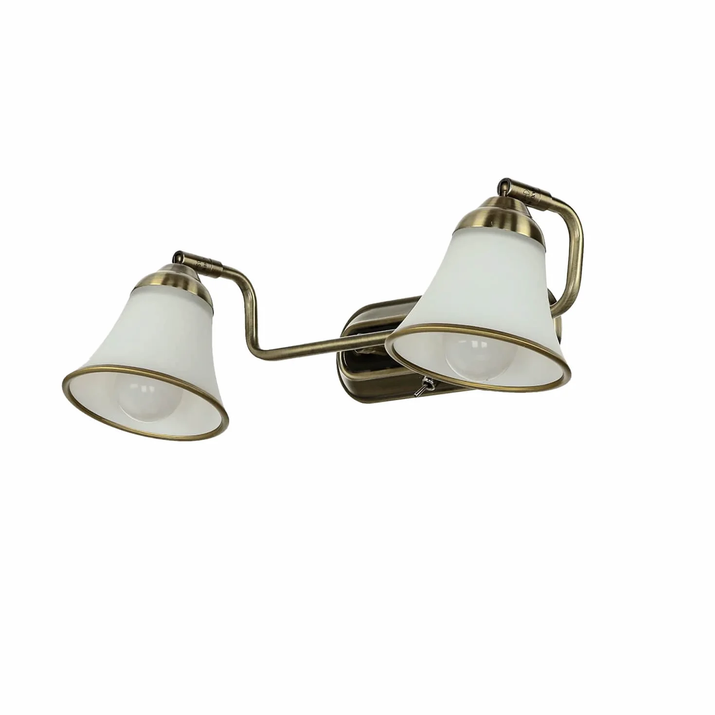 Lampa ścienna łazienkowa regulowana z przełącznikiem, oświetlenie lustra, secesyjne, obrotowe, brąz, niskie odblaski, szkło, 2 żarówki, E14, W:42 cm, kinkiet lustro