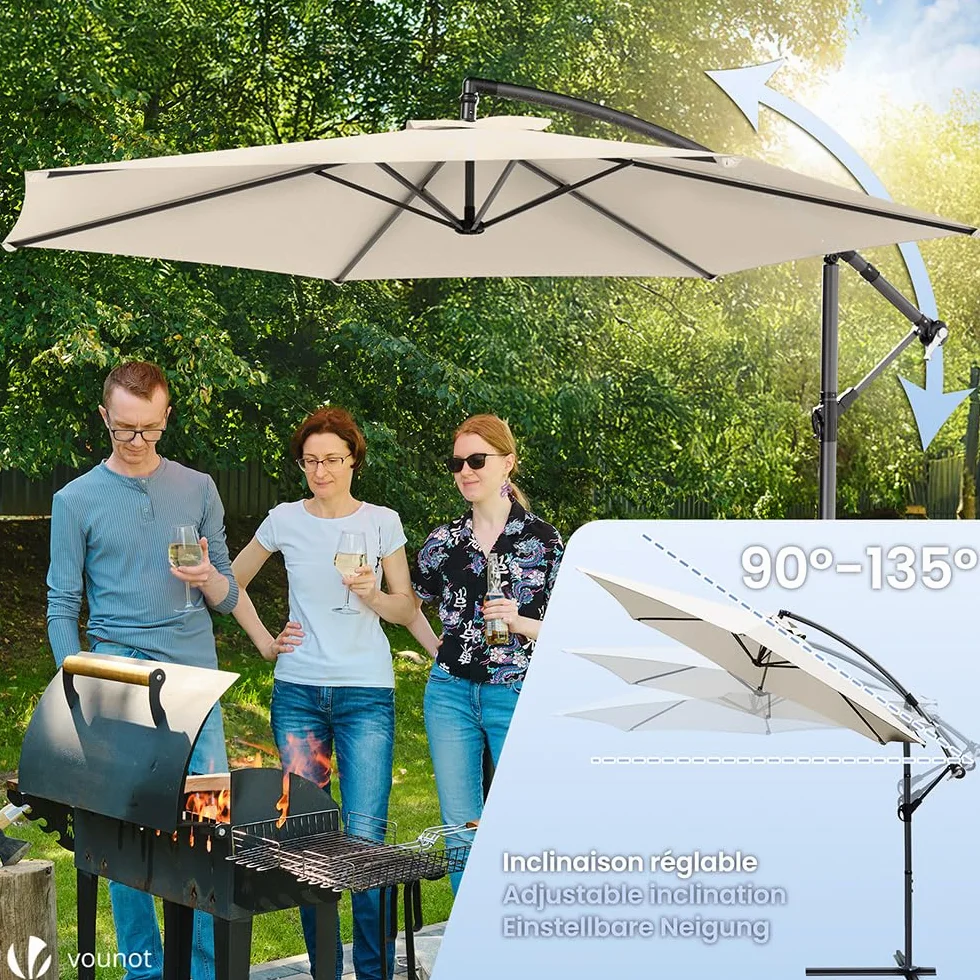 VOUNOT Parasol ogrodowy z korbą antyzwrotną UV 3M z pokrowcem