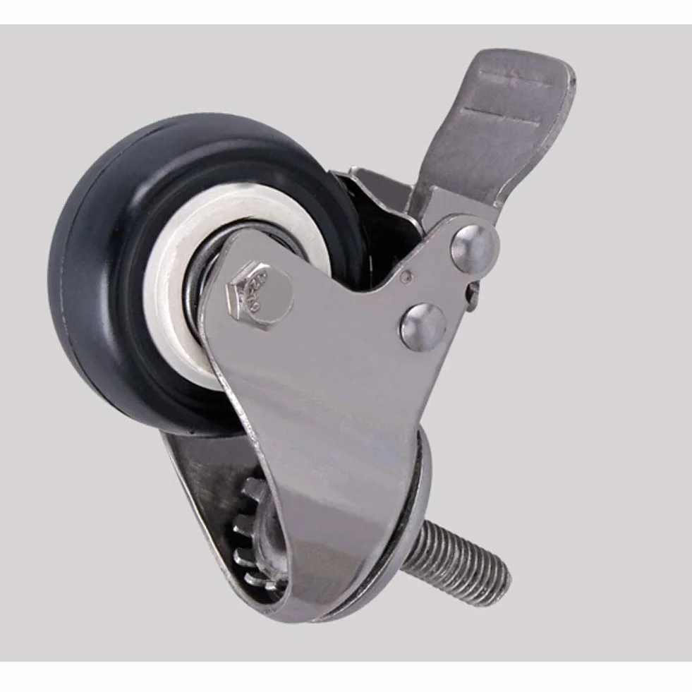 M8 / M10 / M12 gwintowane kółka skrętne do mebli 1,5"/2" (50 mm) stal szlachetna 304 uchwyt rolki do dużych obciążeń 300 kg cicha skóra PU z hamulcem, małe kółka do stołu, biurka, wózka dziecięcego 4 sztuki