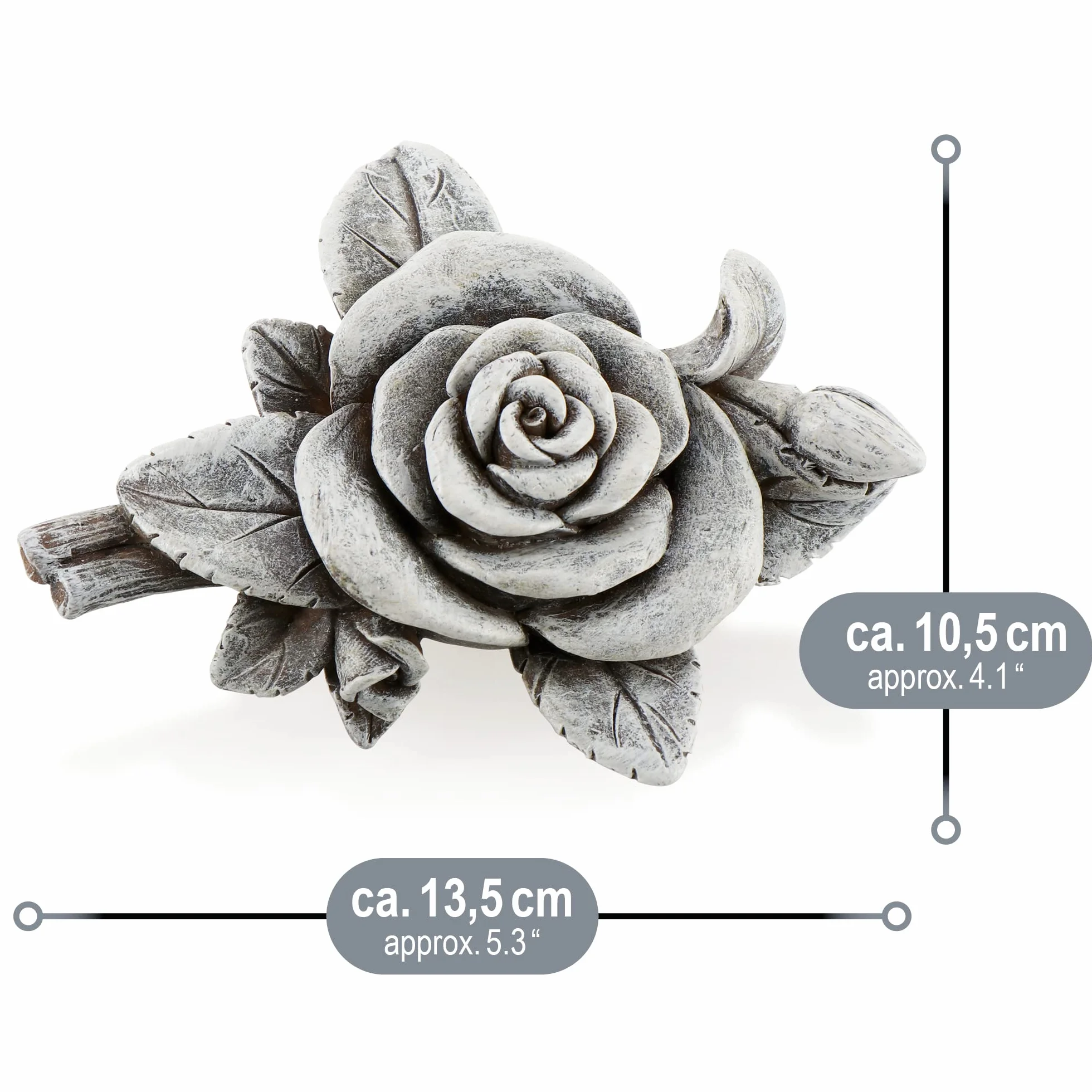 com-four® 2x dekoracja nagrobna róza - kamien pamieci nadziei i czystosci - odporny na warunki pogodowe ornament cmentarny - ozdoba ogrodowa w wygladzie kamienia (2 sztuki - kwiat rózy)