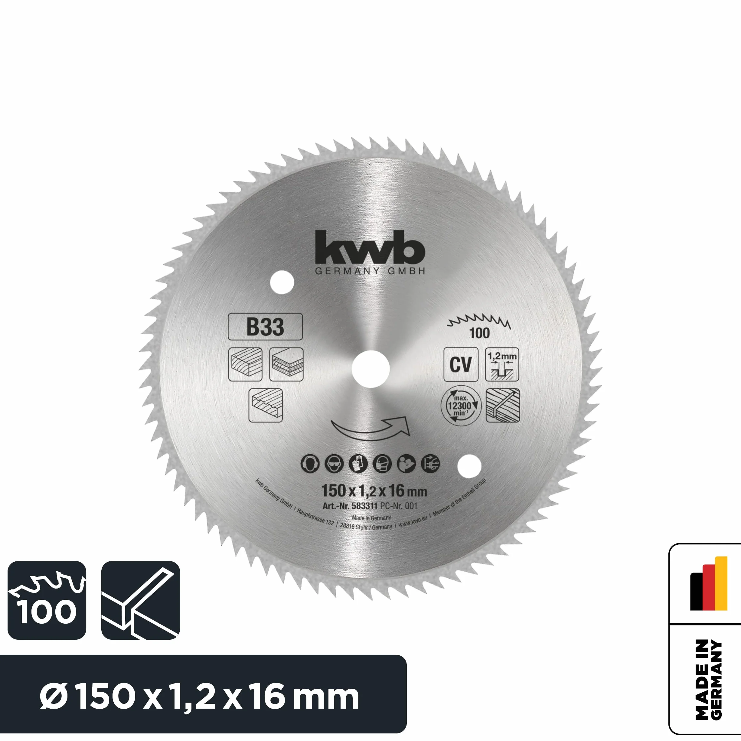 kwb Brzeszczot do piły tarczowej 150 x 16 mm, Made in Germany, bardzo drobne cięcia, brzeszczot nadaje się do paneli drewnianych, profilowanego drewna i miękkiego drewna