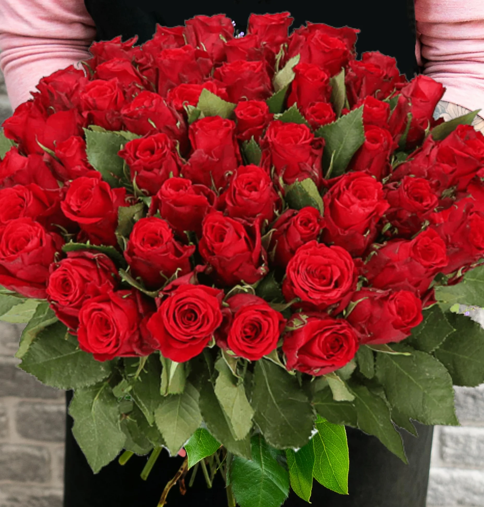 Bukiet 40 czerwonych róż ciętych, długość łodygi 40 cm, średnica 40-50 cm, świeże róże florystyczne