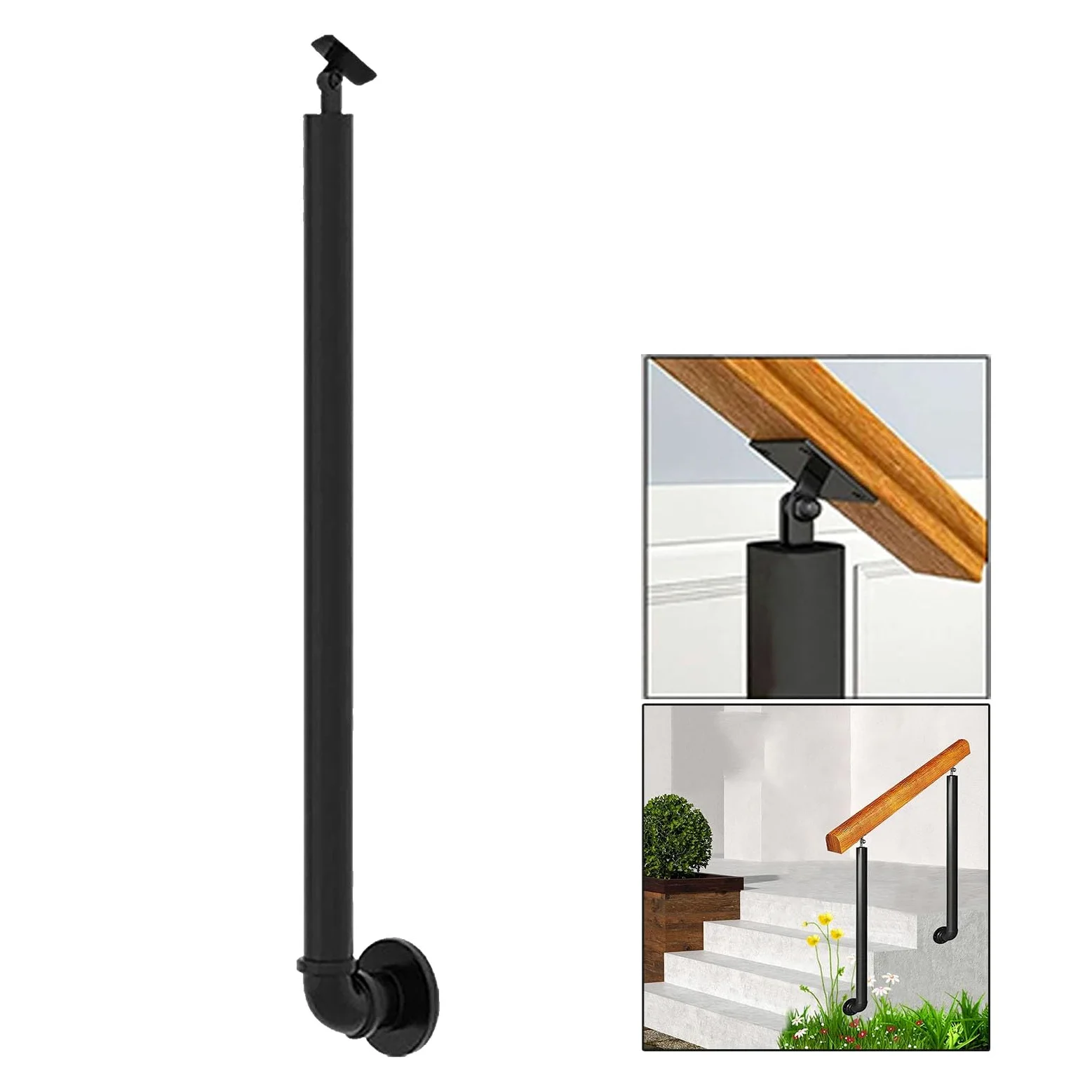 Zewnętrzne metalowe balustrady schodowe – żelazne słupki balustradowe z okrągłą rurą, zestaw kolumn i śrub do łatwego montażu bocznego, idealne dla bezpieczeństwa na werandzie