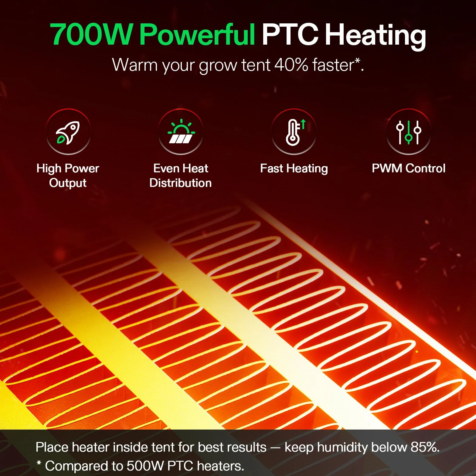 VIVOSUN AeroFlux Smart Grow Tent Heater 700 W PTC z termostatem monitorowanie VPD sterowanie aplikacją