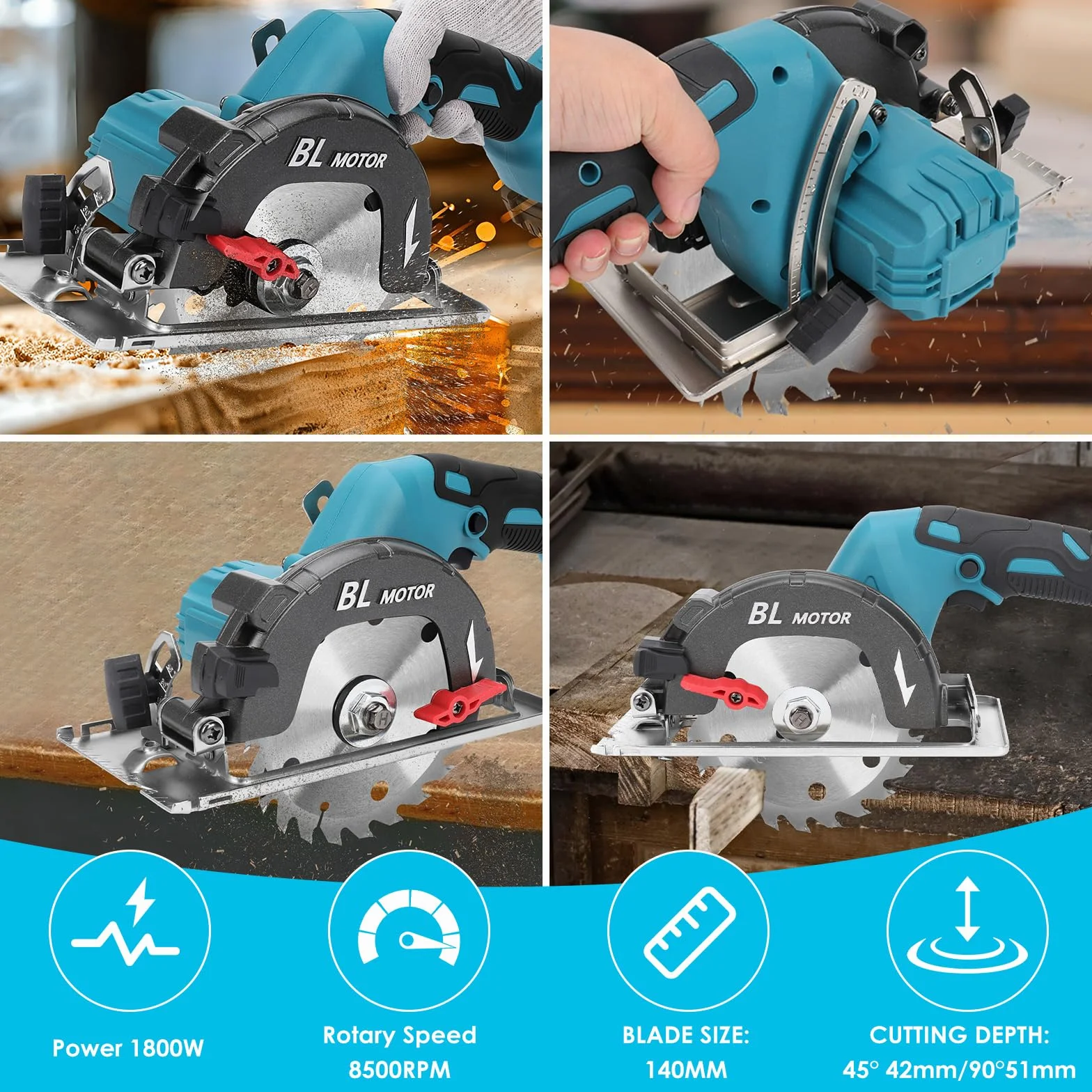 Bezszczotkowa mini piła tarczowa, ręczna piła tarczowa do Makita 18 V akumulator litowo-jonowy z 3 brzeszczotami, może ciąć po przekątnej 6000 obr./min wielofunkcyjna piła do obróbki drewna (bez