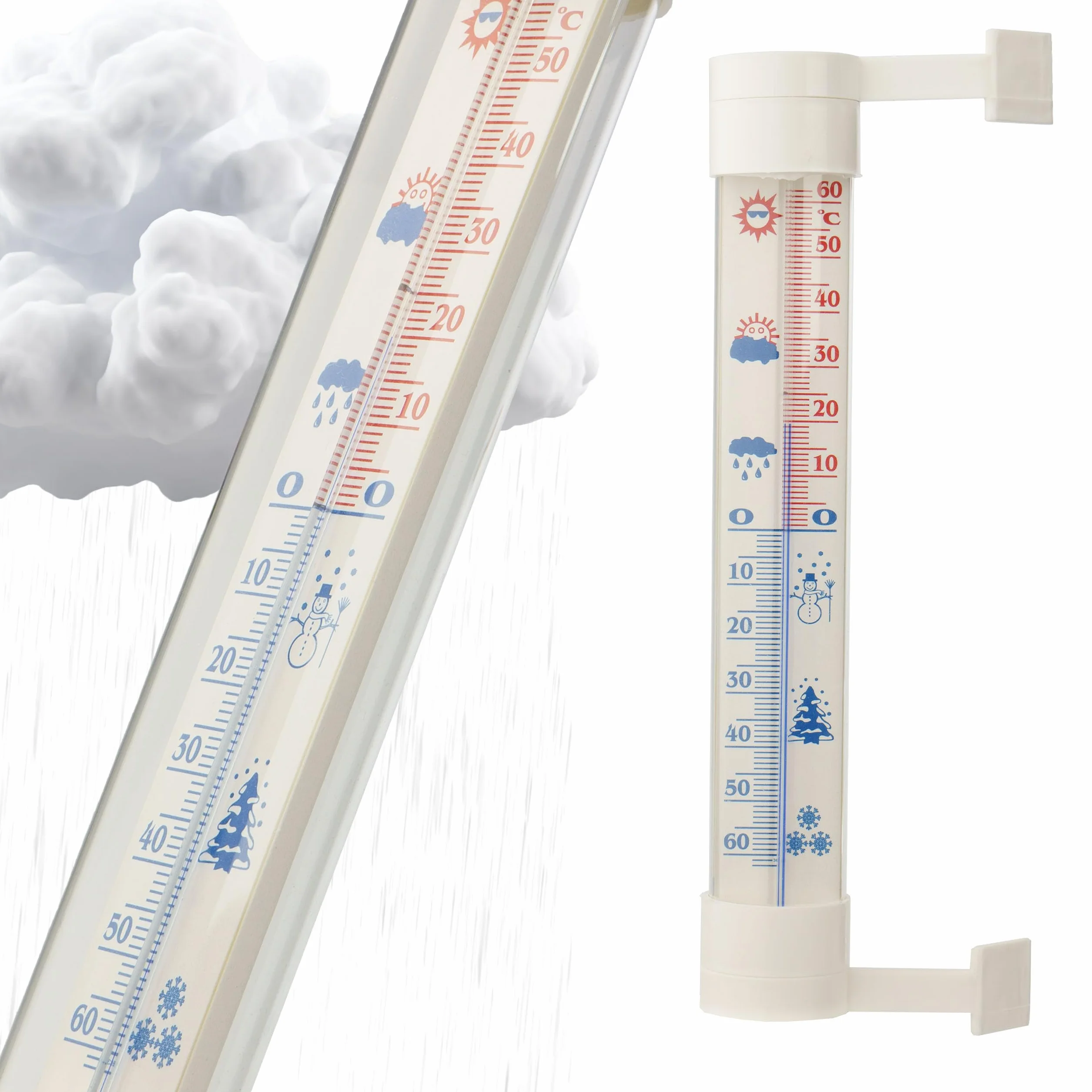 Termometr Zewnętrzny Wewnętrzny Czytelny Termometr Zaokienny za Okno - 50 ... +50 °C, Balkonowy Ogrodowy Duży 26 cm Tworzywo Sztuczne Biały