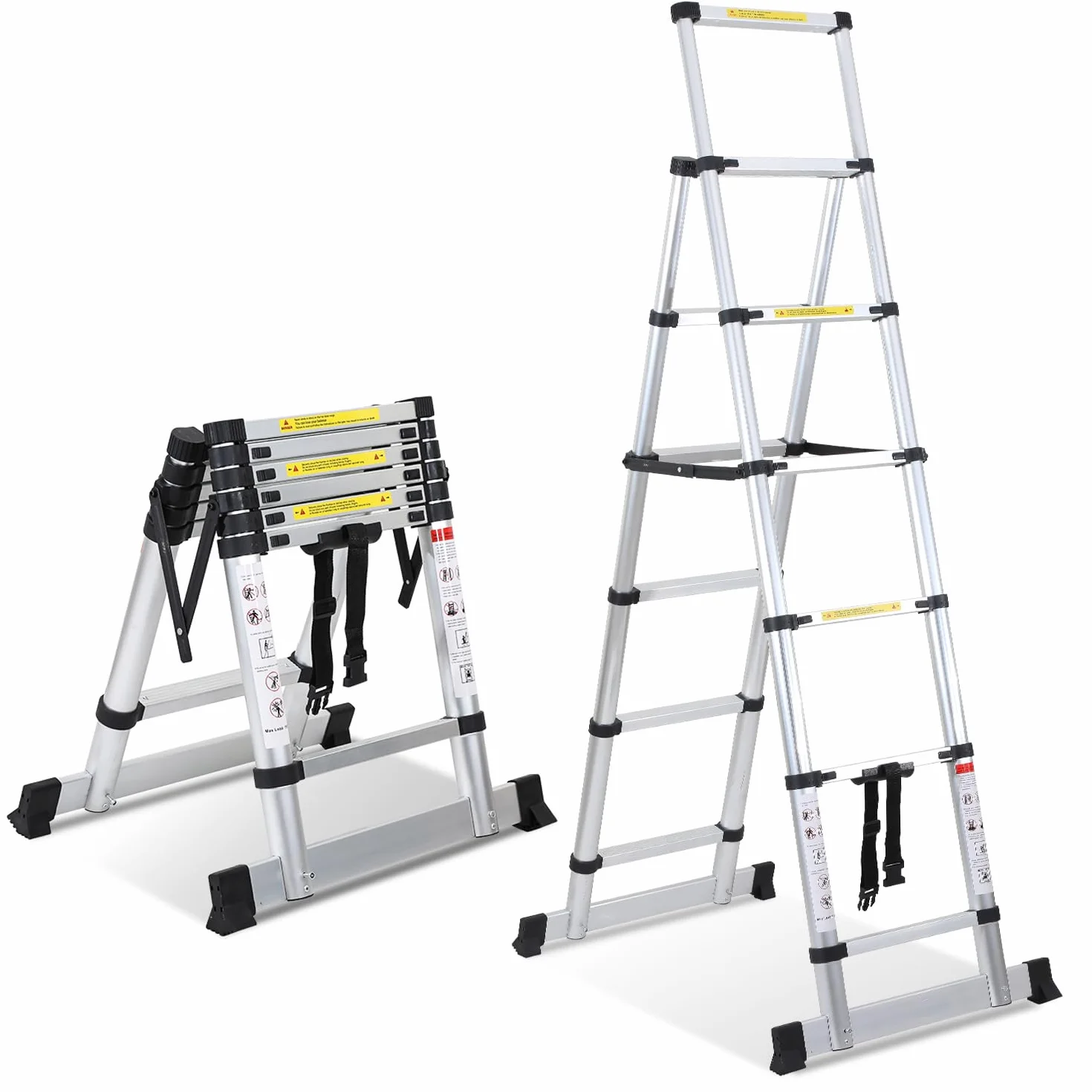 Składana drabina teleskopowa aluminiowa 1,7+2 m, 5+6 szczebli, antypoślizgowa, nośność 150 kg
