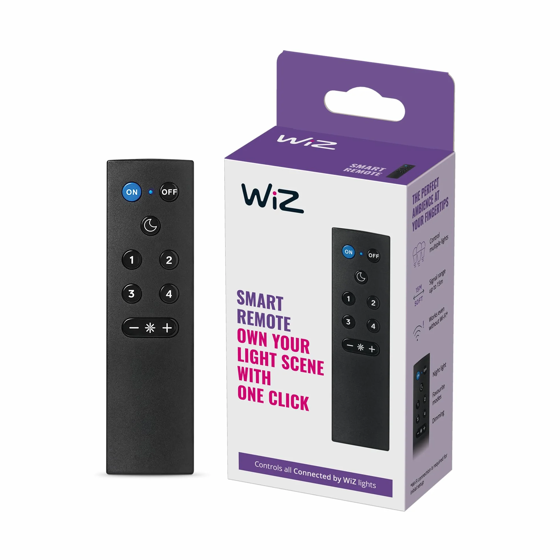 WiZ Inteligentny pilot WiZMote, bezprzewodowy, sterowanie oświetleniem, smart home, zasięg 15 m, zasilanie 3xAAA