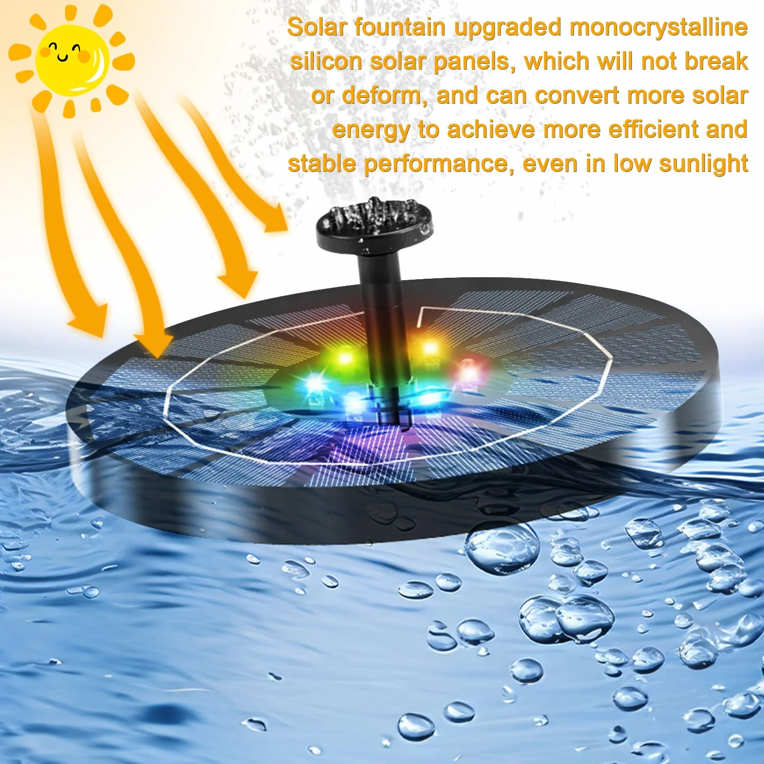 Solarna fontanna z oświetleniem LED, 3,5 W, solarna pompa do stawu z akumulatorem 3000 mAh, 6 dysz, solarna pompa wodna, pływająca pompa do ogrodu, stawu, kąpieli ptaków
