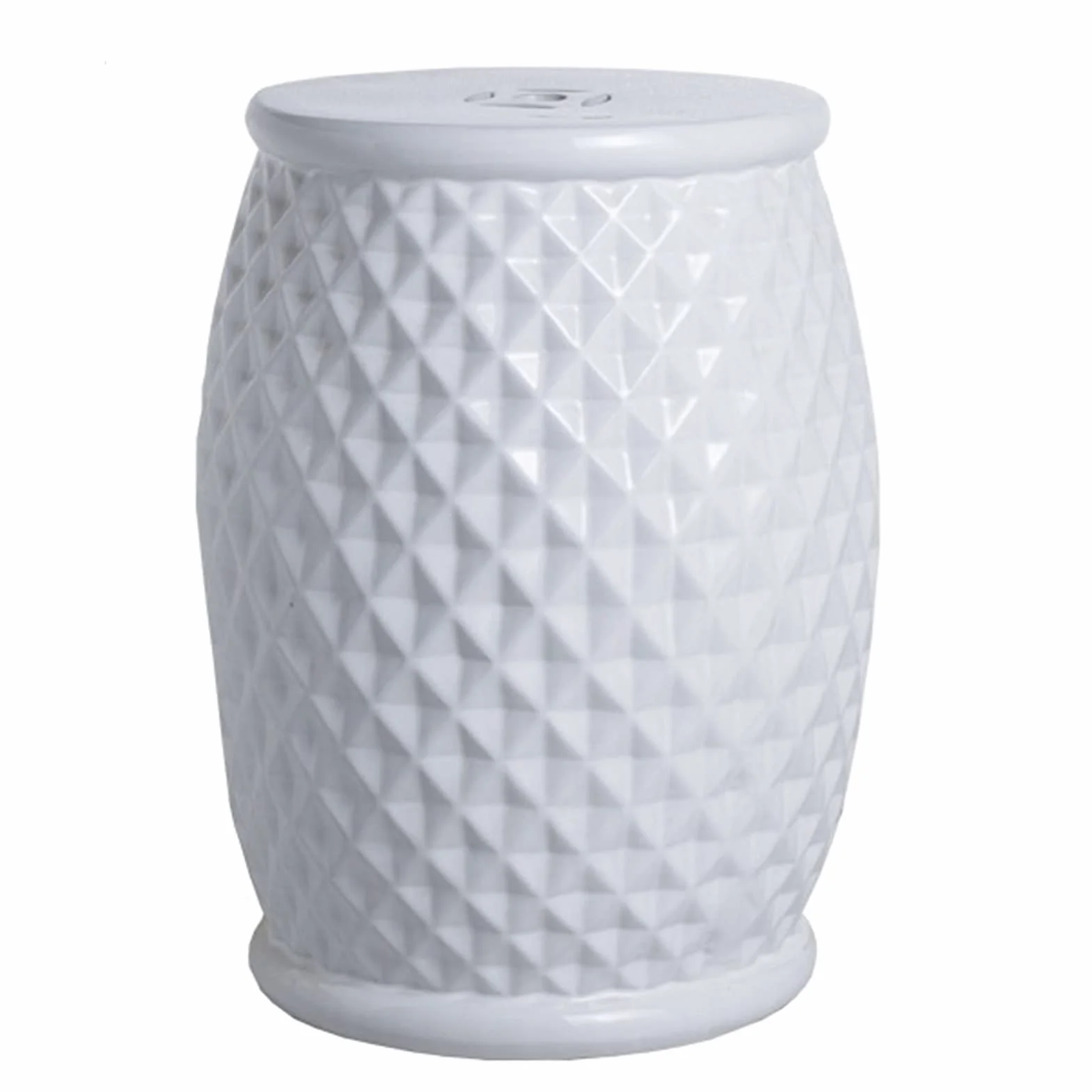 Stołek ogrodowy bębnowy ceramiczny biały