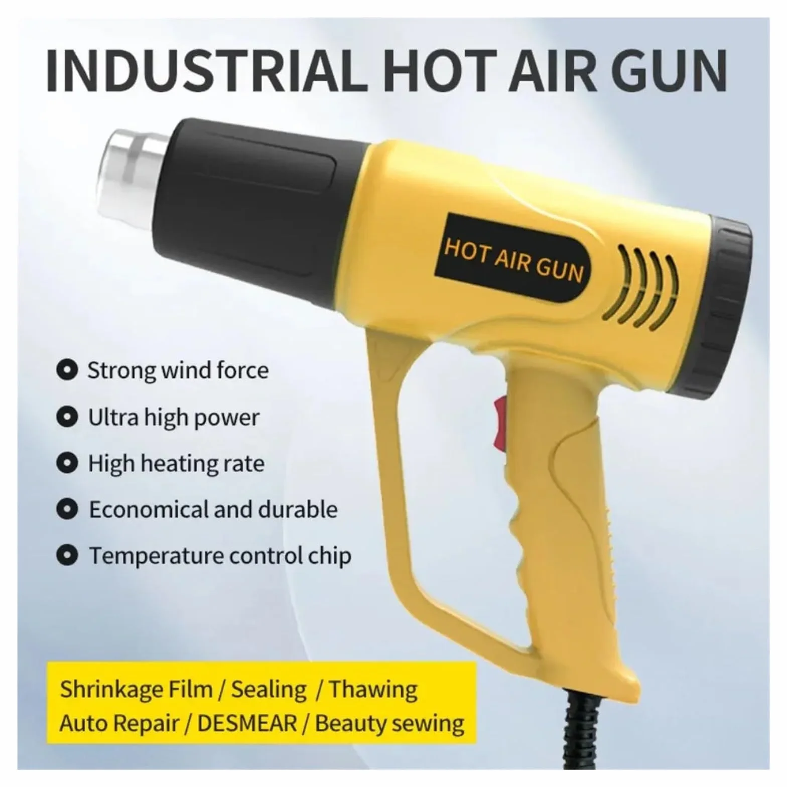 Opalarka 2000 W Ręczna Przemysłowa Z Dwoma Ustawieniami Temperatury Do Projektów Wystroju Wnętrz I Rękodzieła Silnik O Wysokiej WydajnośCi(Heat Gun Set)