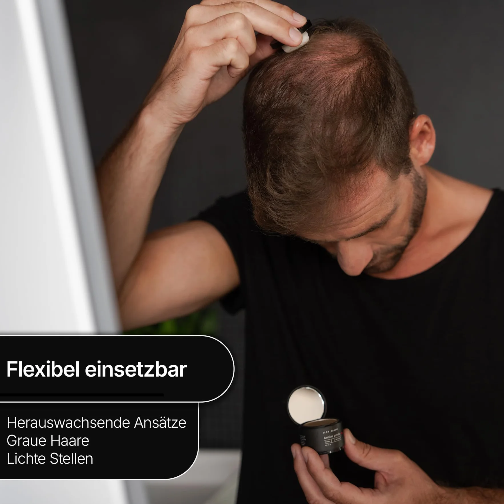 LEON MIGUEL Hairline Powder Puder z korzeni w proszku do ukrycia korzeni, wodoodporny, niewidoczny makijaż zagęszczający włosy (brązowy, Hairline Powder Pro)