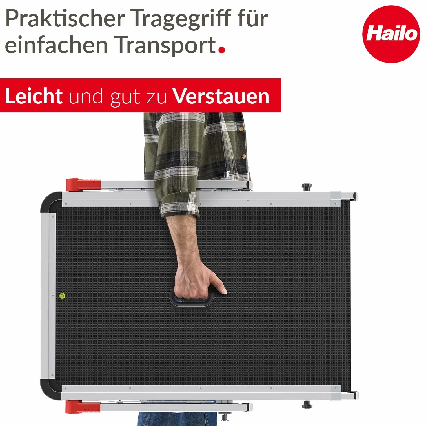 Hailo TP2 Pro platforma robocza do drabin Hailo do 4 stopni, stabilna rama aluminiowa, nośność do 150 kg, waga 9 kg, srebrna