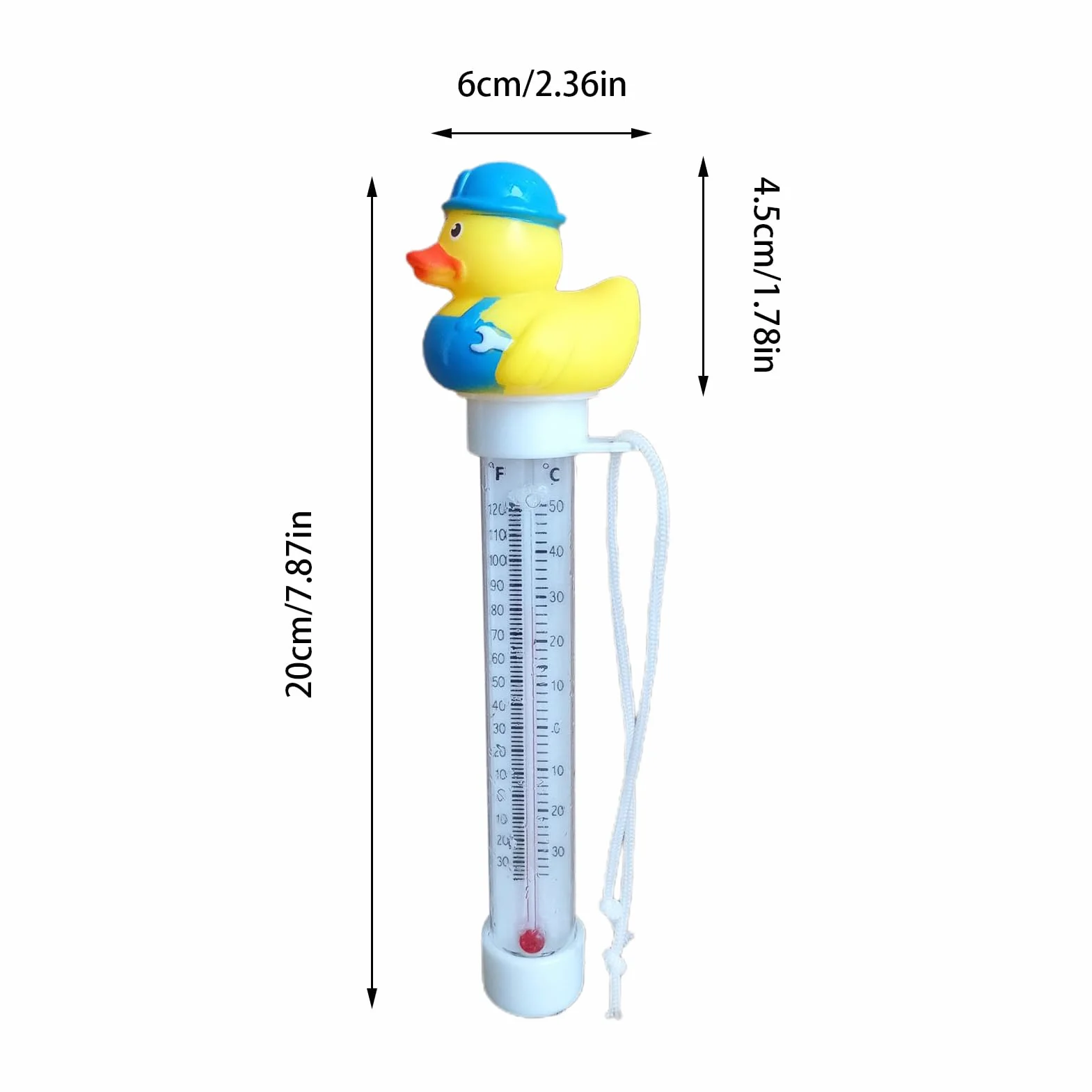 Pływający termometr w kształcie kaczki, termometr do pomiaru temperatury wody, łatwy do odczytania miernik temperatury ze sznurkiem, miernik temperatury do użytku na zewnątrz i wewnątrz basenów